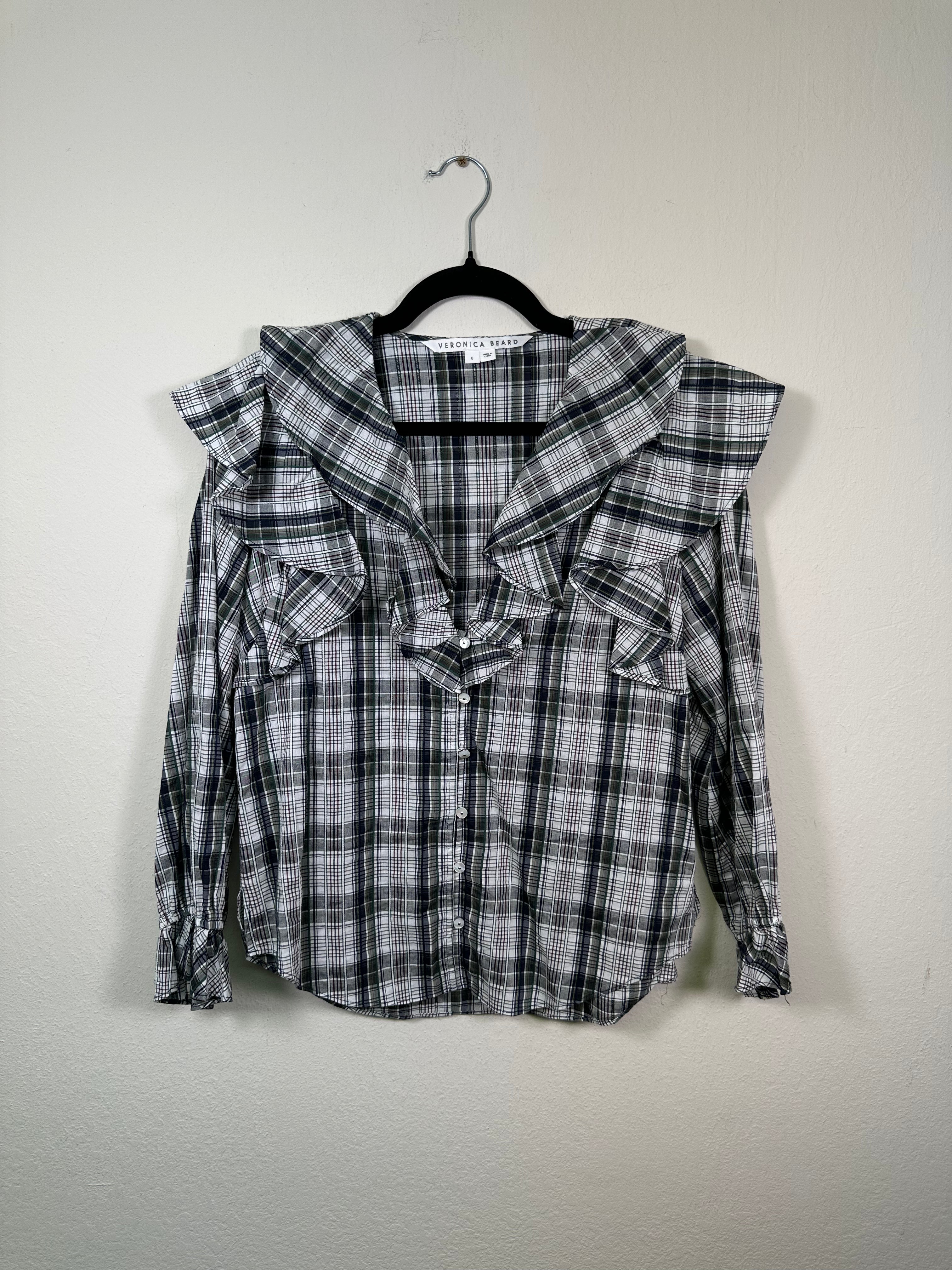 Veronica Beard Plaid Ruffle Top