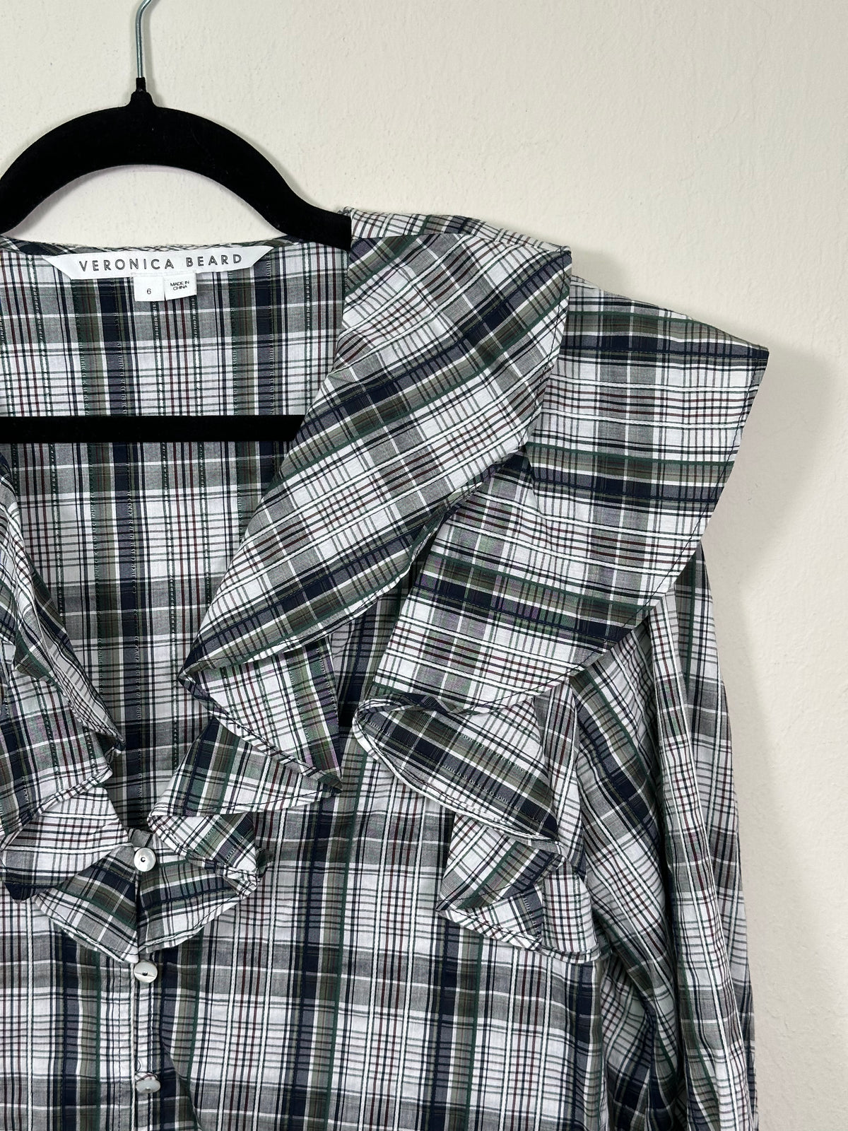 Veronica Beard Plaid Ruffle Top