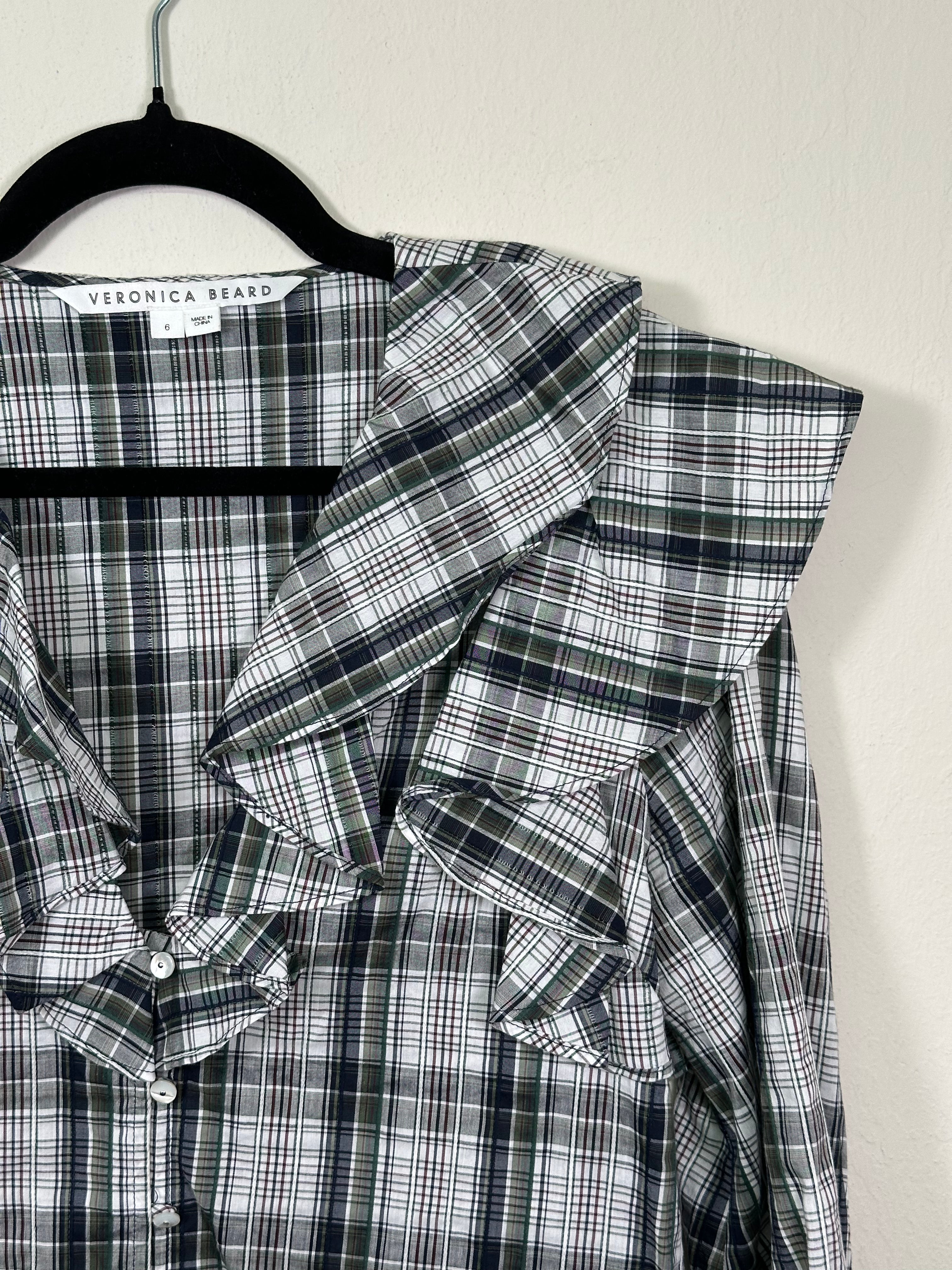 Veronica Beard Plaid Ruffle Top