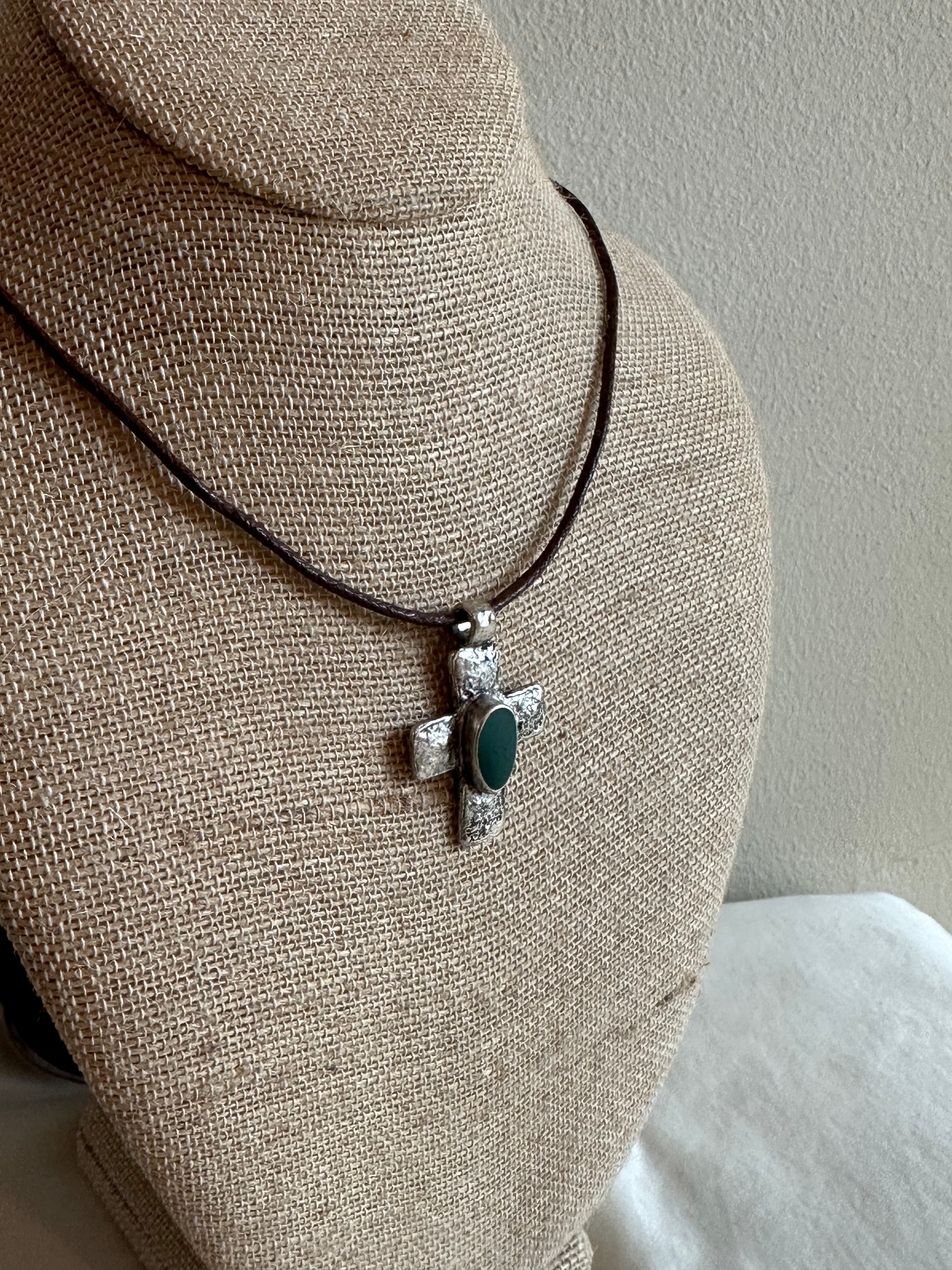 Textured Silver-Tone Cross Pendant on Wax Cord