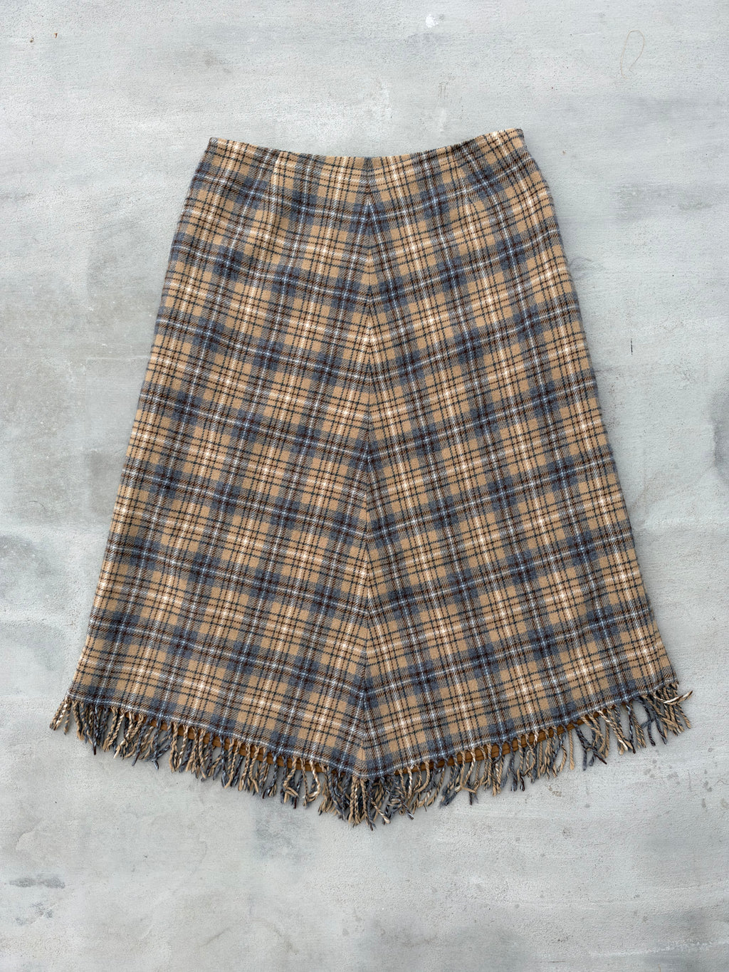Marconi Italian Wool Blend Plaid Fringe Skirt