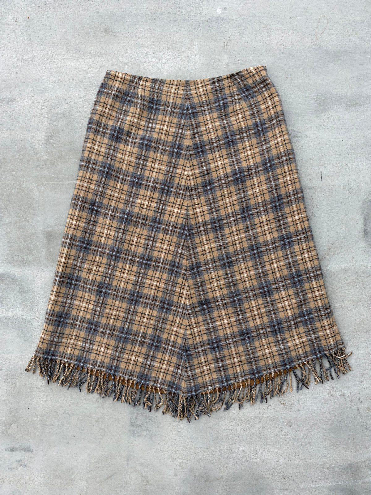 Marconi Italian Wool Blend Plaid Fringe Skirt