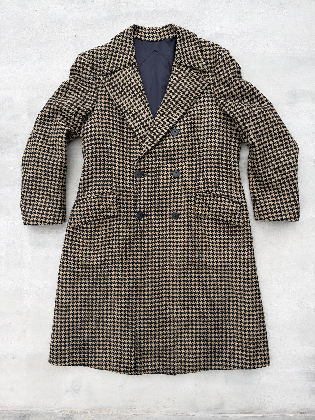 70/80s Bespoke Dunhill Tailors NY Double-Breasted Houndstooth Overcoat