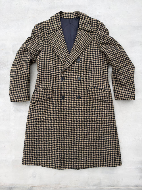70/80s Bespoke Dunhill Tailors NY Double-Breasted Houndstooth Overcoat