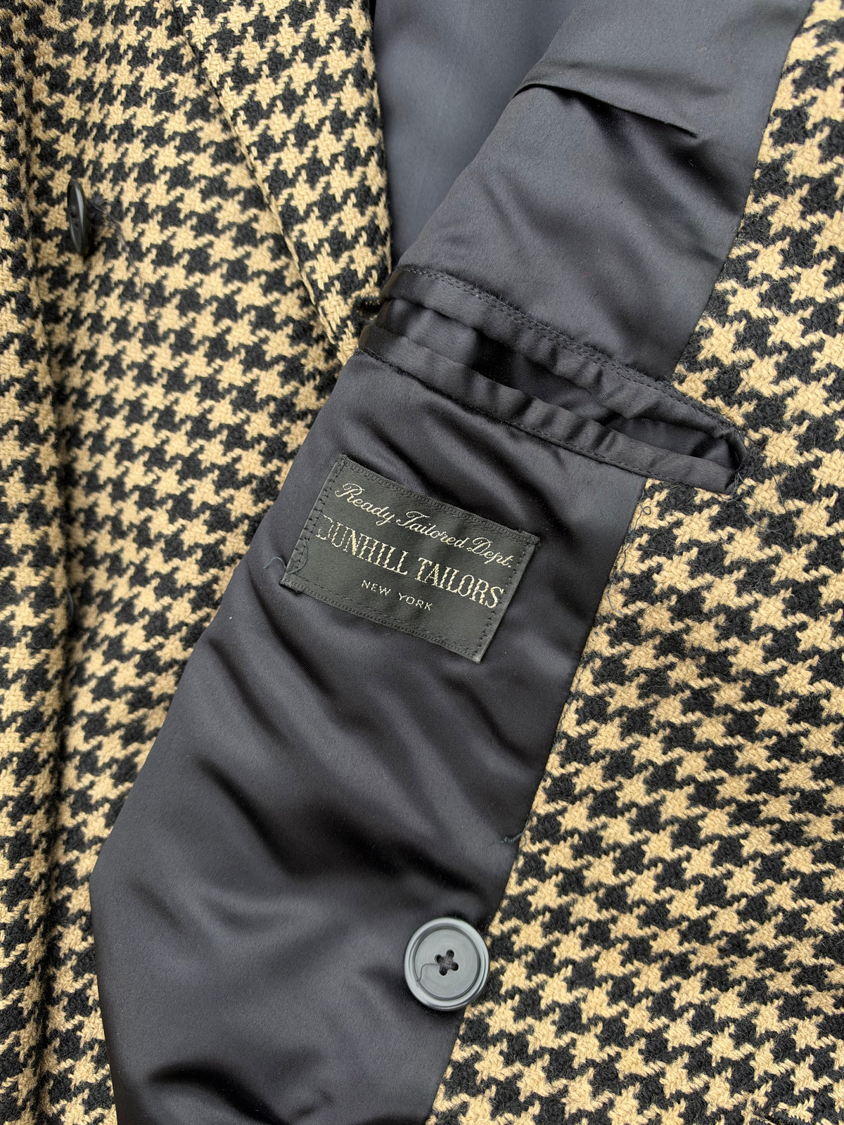 70/80s Bespoke Dunhill Tailors NY Double-Breasted Houndstooth Overcoat