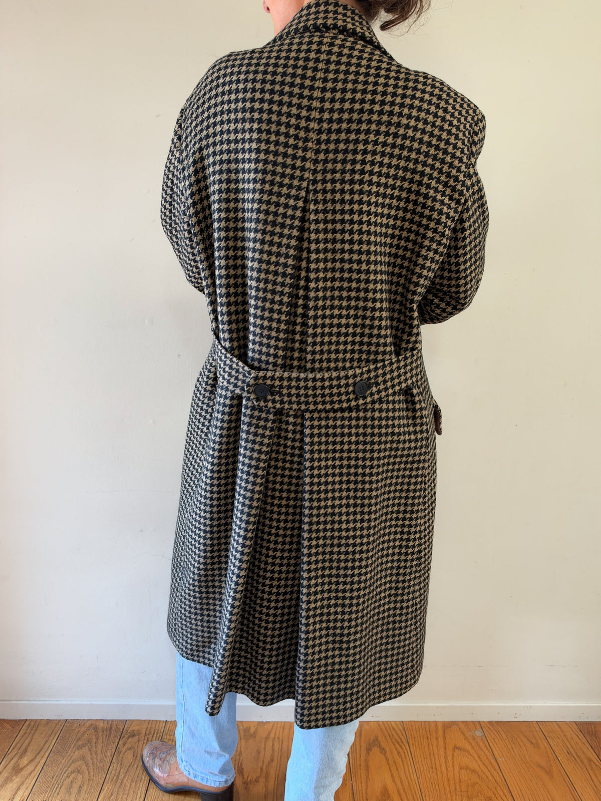 70/80s Bespoke Dunhill Tailors NY Double-Breasted Houndstooth Overcoat