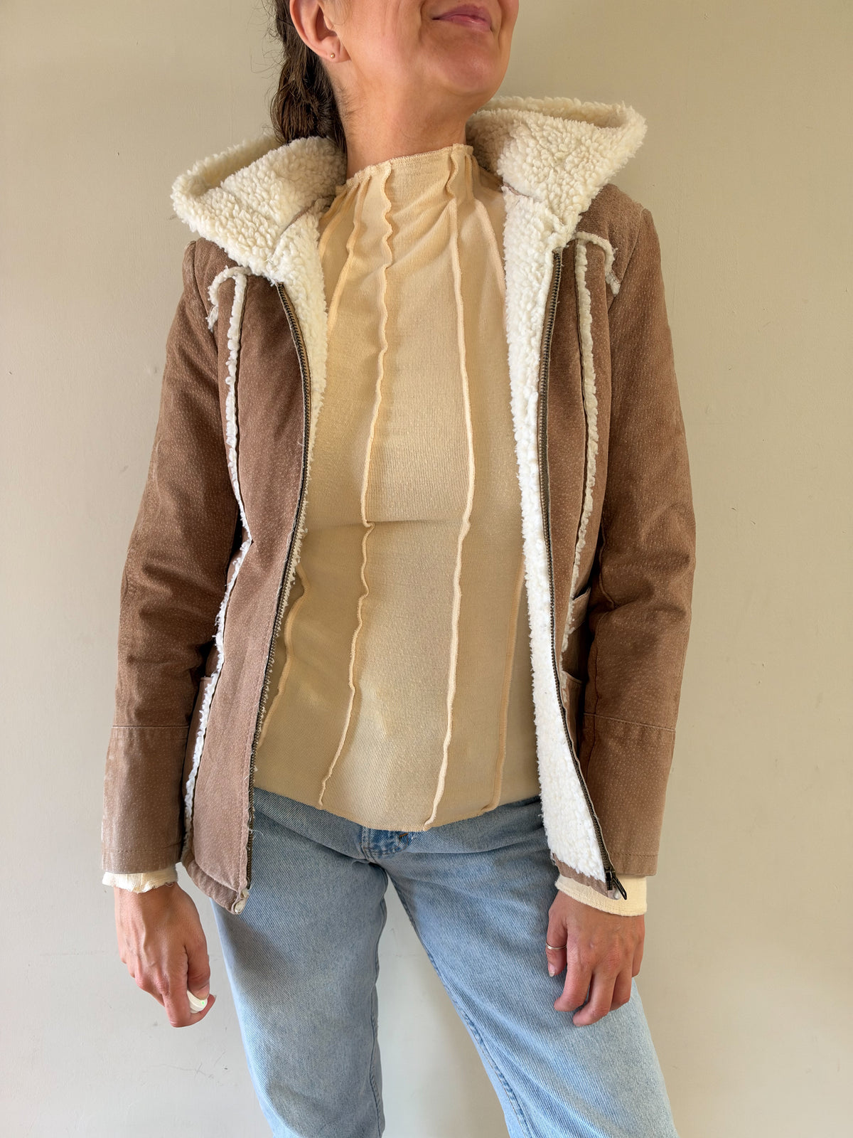 Y2K 💛 🌙  ⭐️ Hooded Suede & Faux Sherpa-Lined Jacket