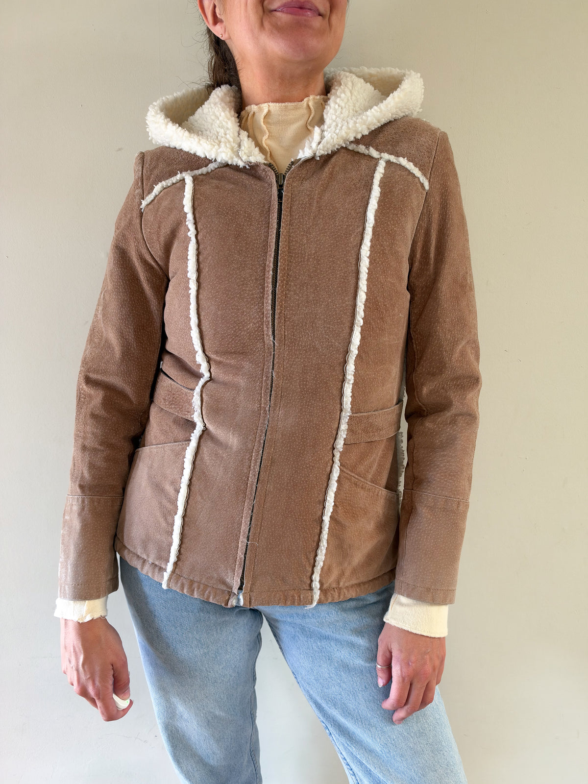Y2K 💛 🌙  ⭐️ Hooded Suede & Faux Sherpa-Lined Jacket