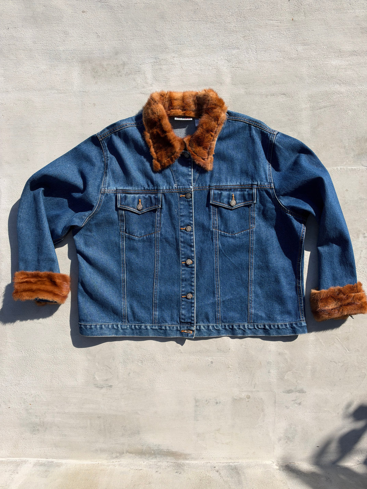 90s Upcycled Bill Blass Fur-Trim Denim Jacket