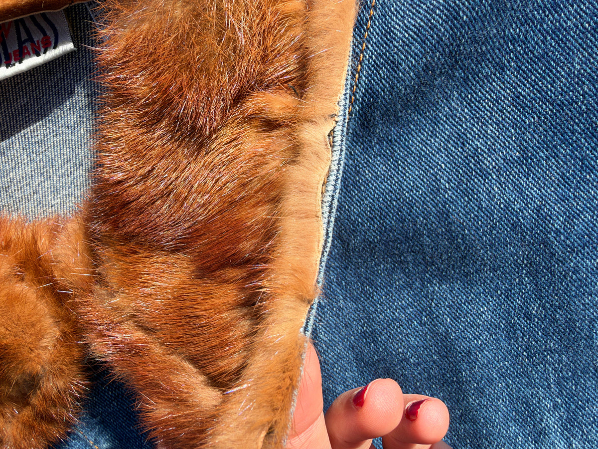 90s Upcycled Bill Blass Fur-Trim Denim Jacket