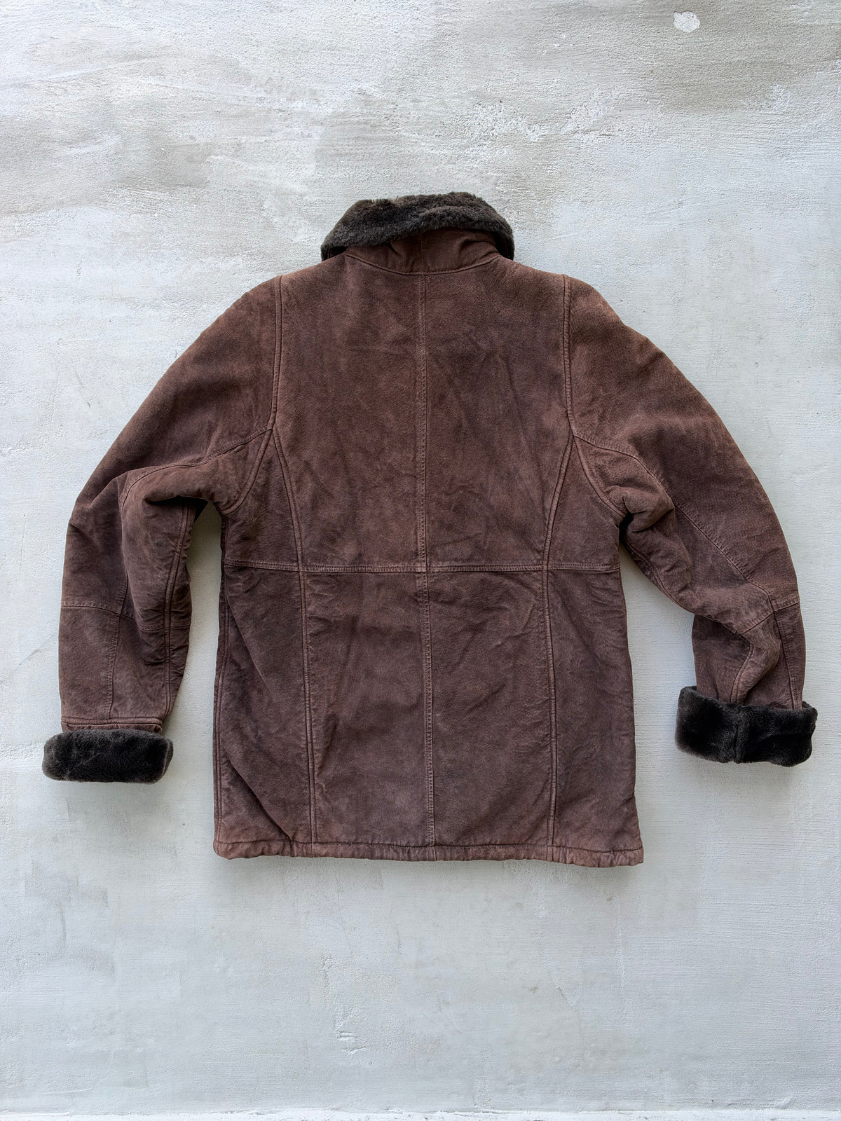 90s Chocolate Suede Coat with Faux-Fur Lining
