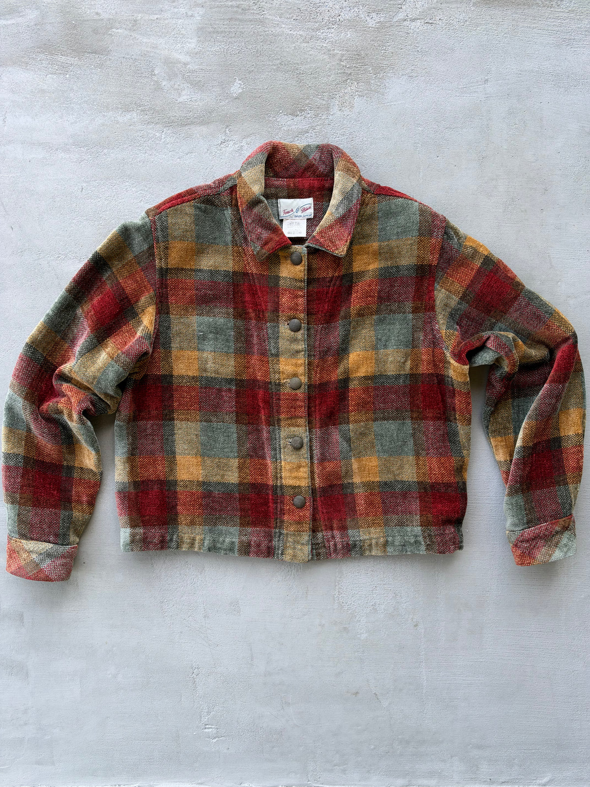90s Boxy Chenille Plaid Jacket