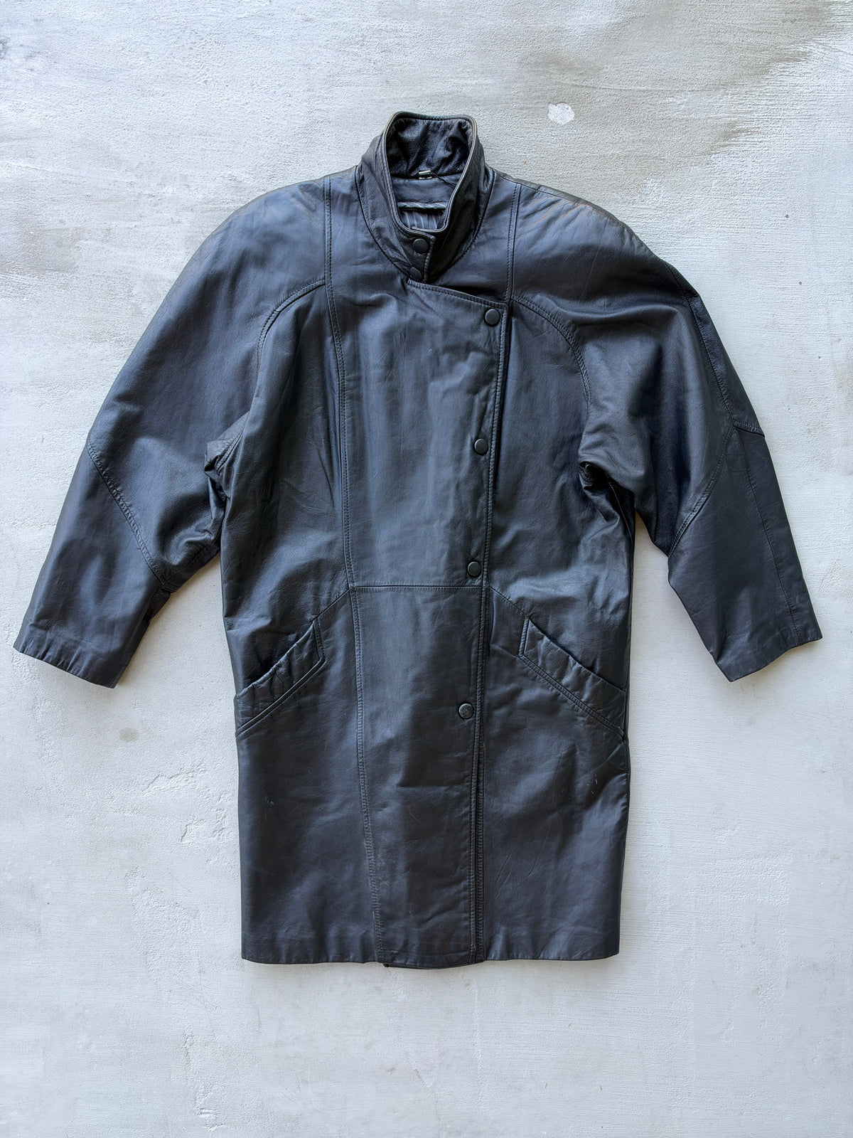 80s Pelle Studio Longline Funnel Neck Leather Jacket