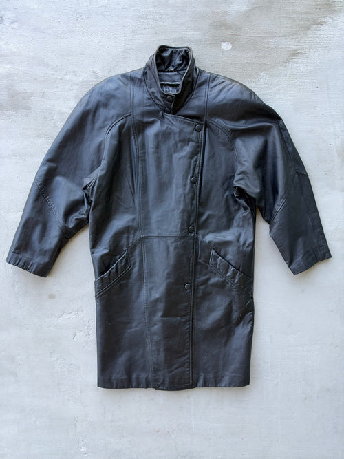 80s Pelle Studio Longline Funnel Neck Leather Jacket