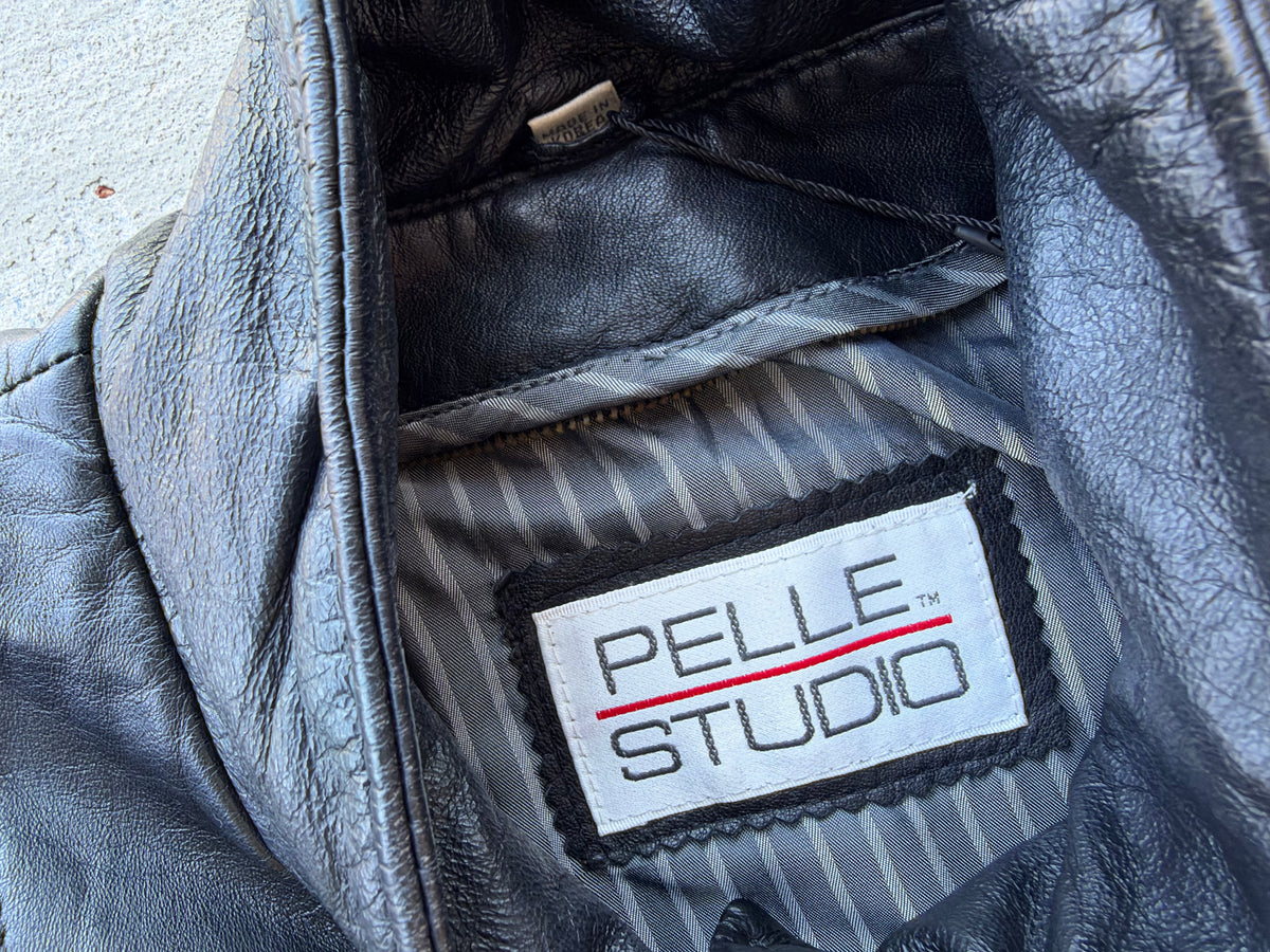 80s Pelle Studio Longline Funnel Neck Leather Jacket
