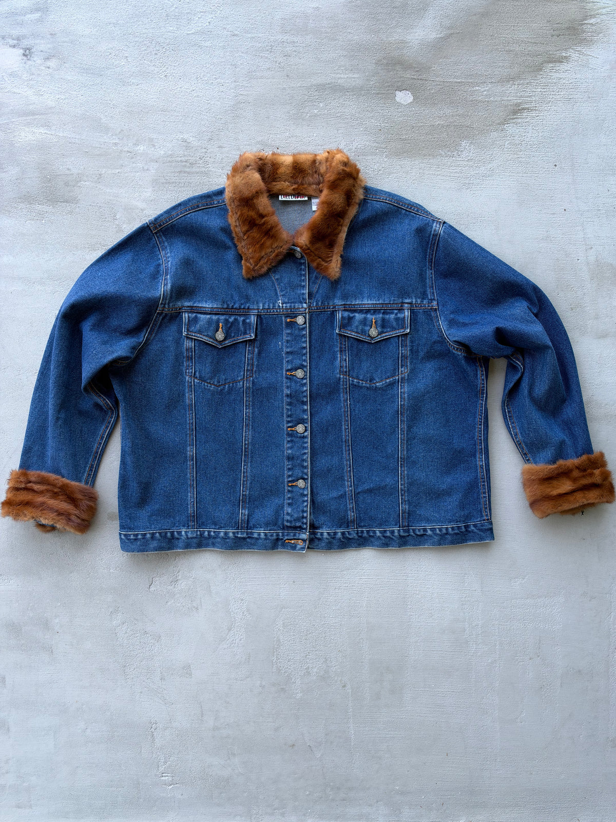 90s Upcycled Bill Blass Fur-Trim Denim Jacket