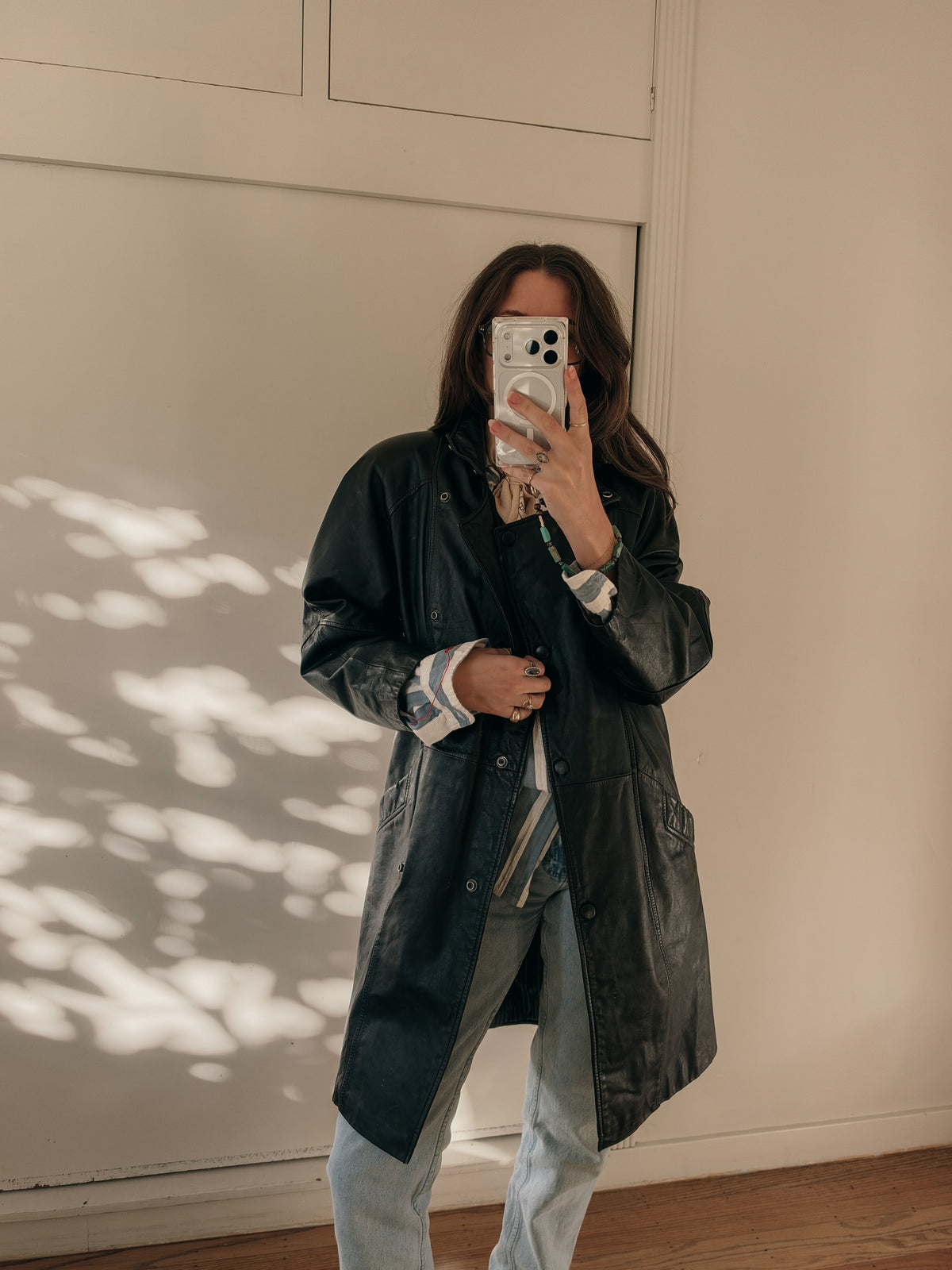 80s Pelle Studio Longline Funnel Neck Leather Jacket