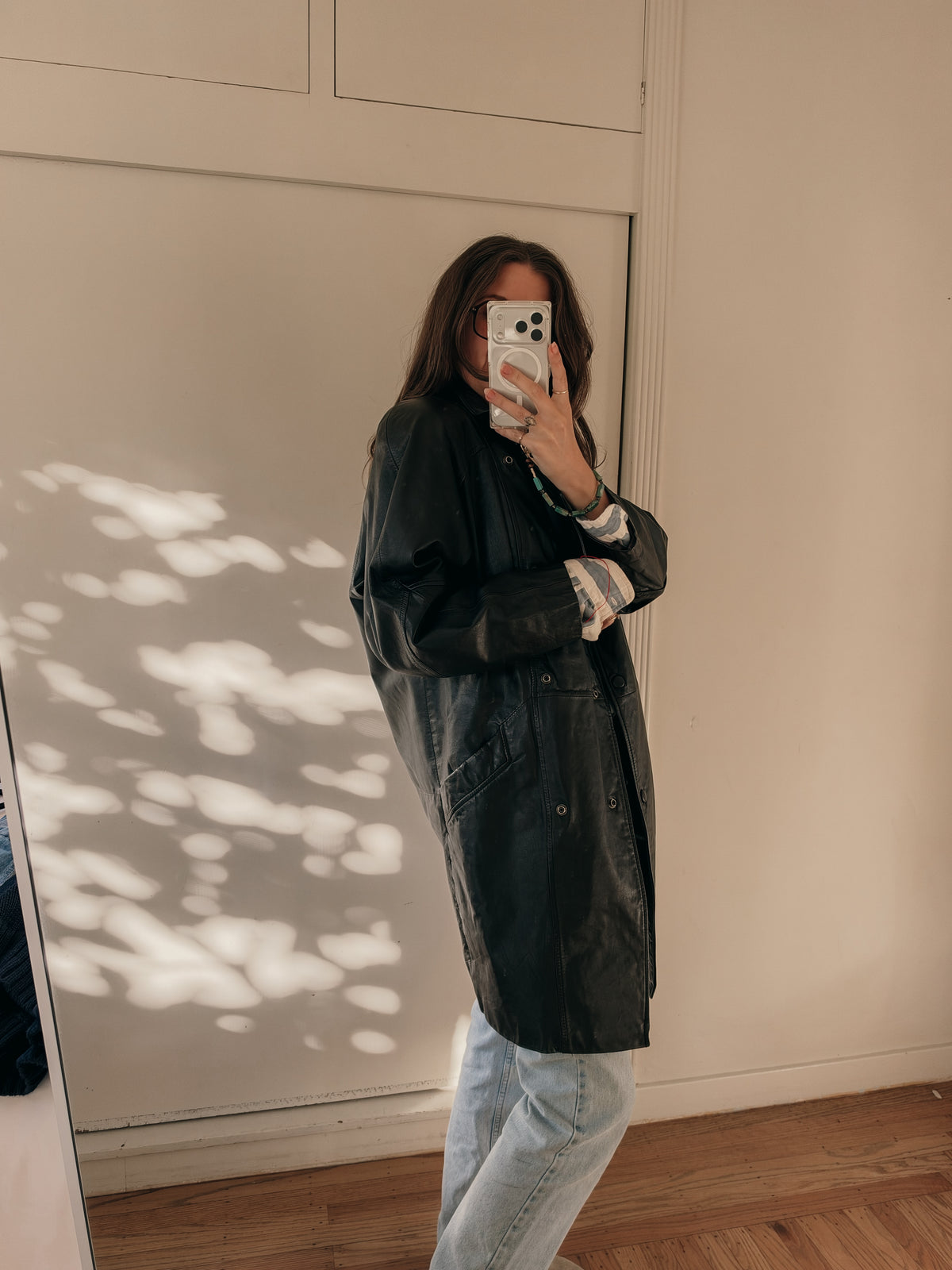 80s Pelle Studio Longline Funnel Neck Leather Jacket