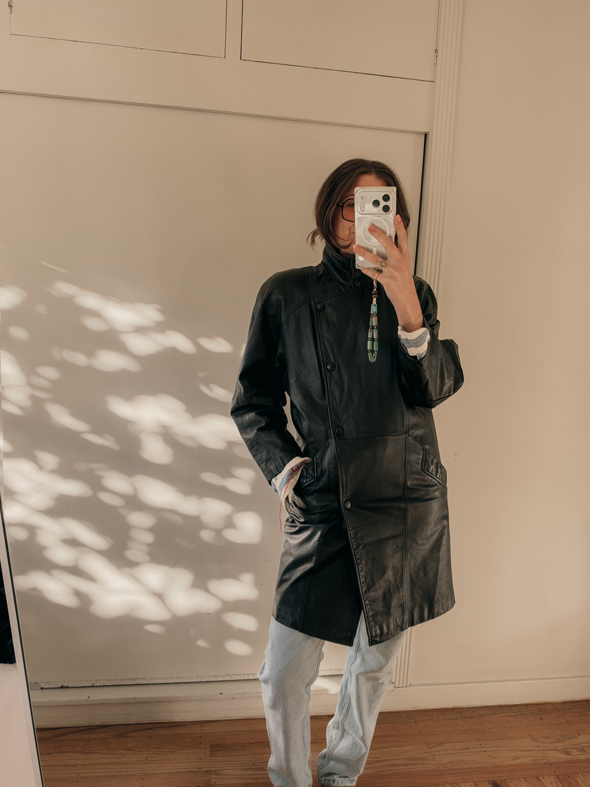 80s Pelle Studio Longline Funnel Neck Leather Jacket
