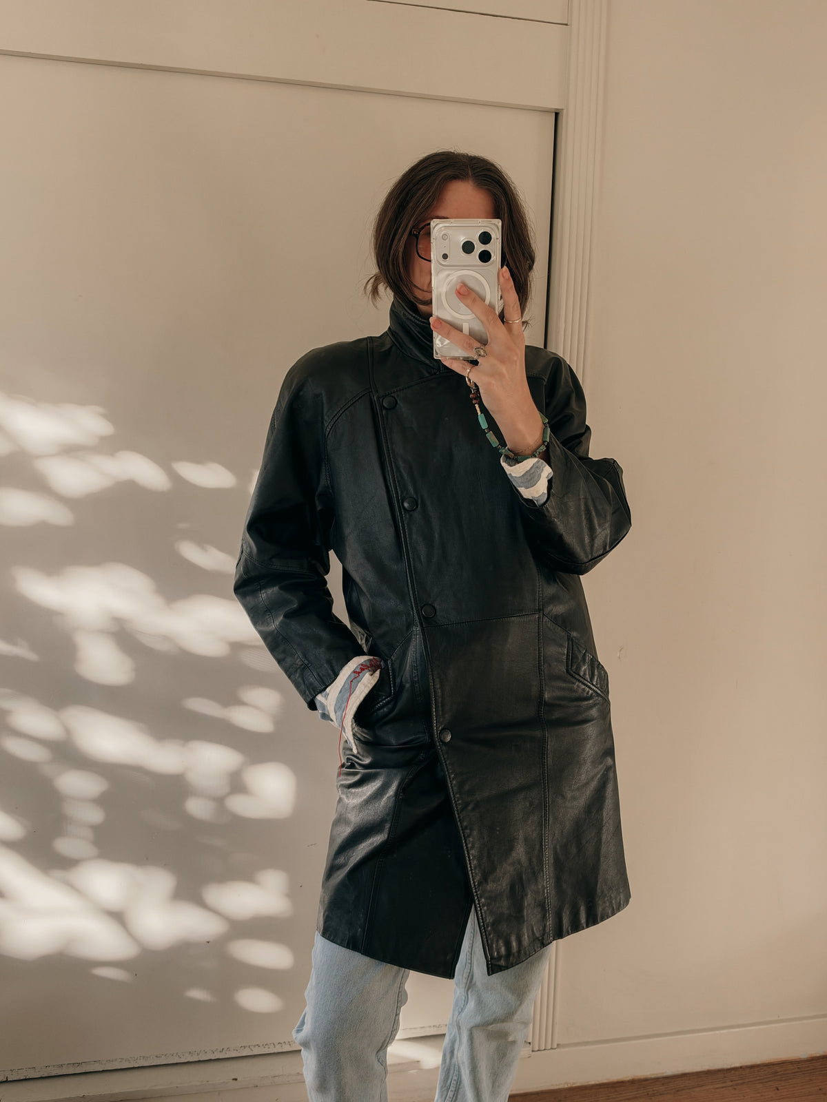 80s Pelle Studio Longline Funnel Neck Leather Jacket