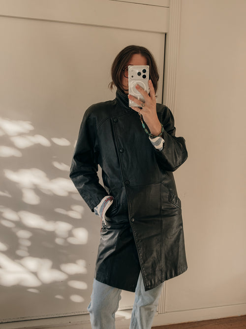 80s Pelle Studio Longline Funnel Neck Leather Jacket