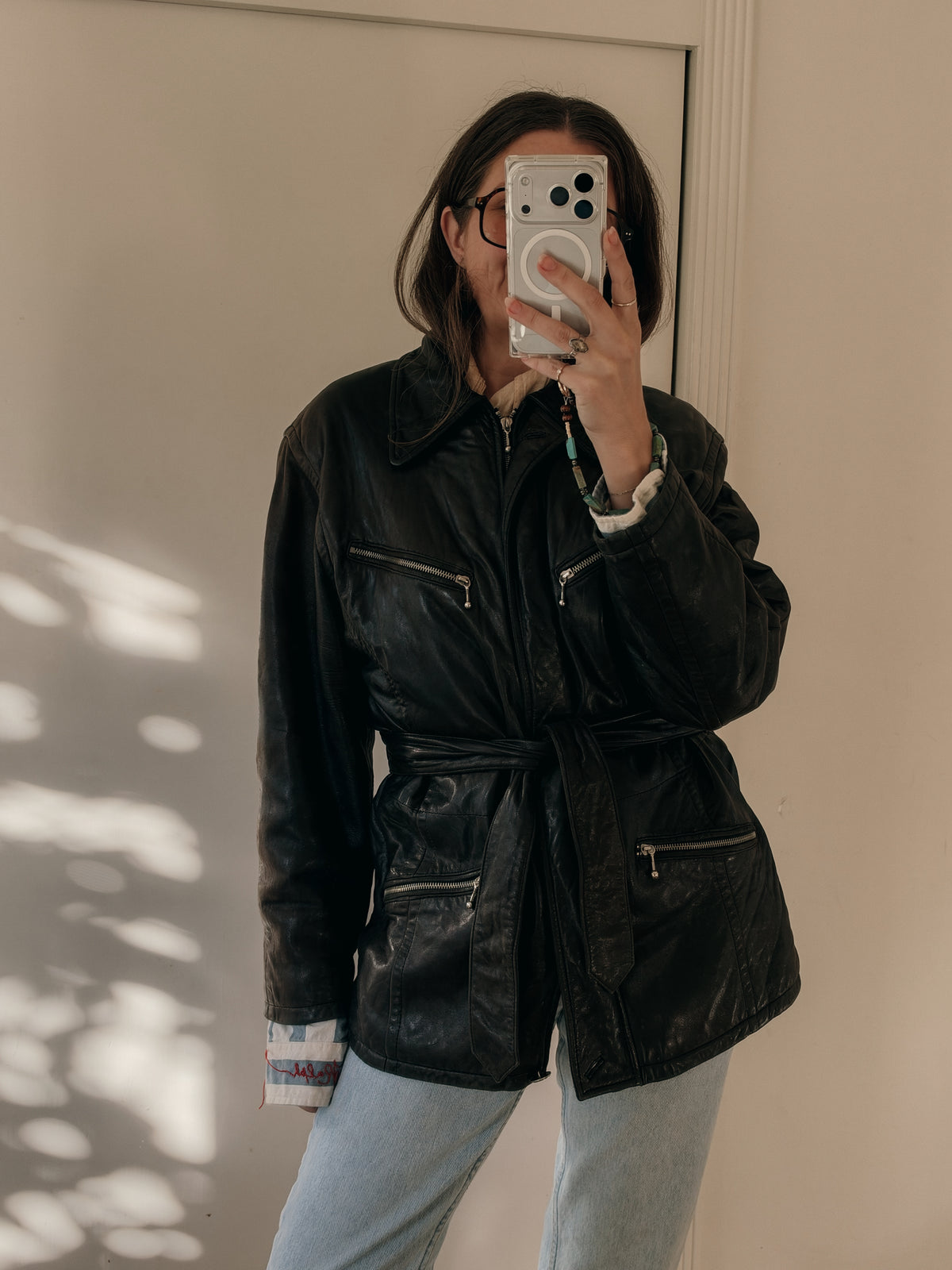 90s Faded Buttery-Soft Leather Belted Jacket