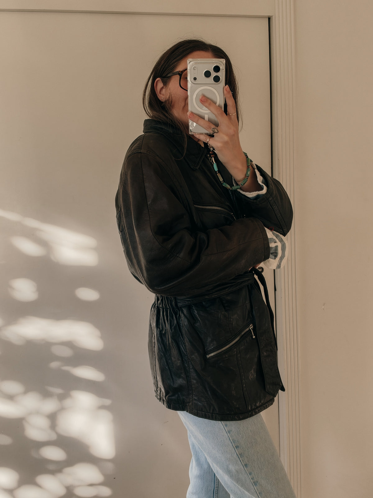 90s Faded Buttery-Soft Leather Belted Jacket