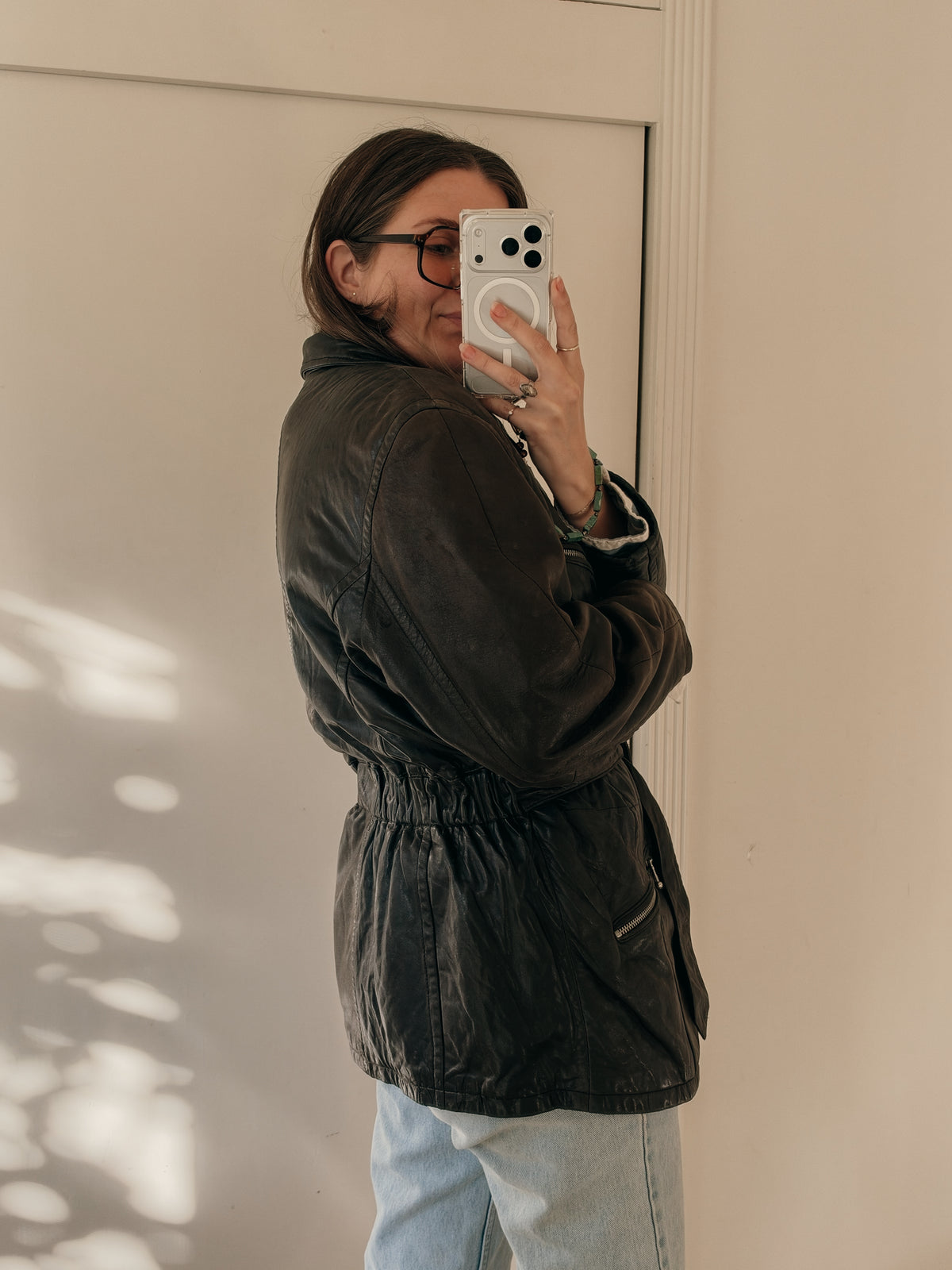 90s Faded Buttery-Soft Leather Belted Jacket