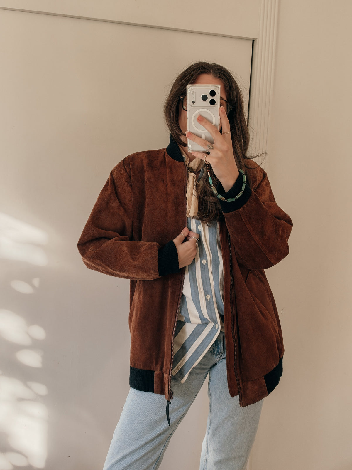 90s Terracotta Suede Longline Bomber