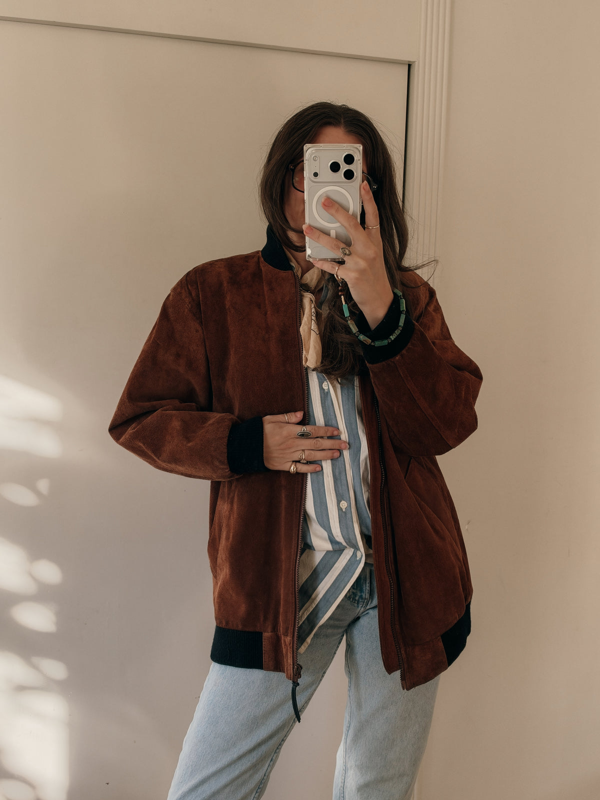 90s Terracotta Suede Longline Bomber