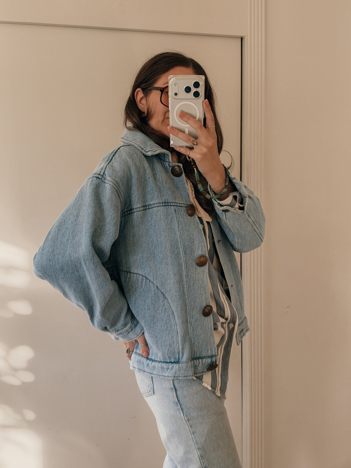 Jump Boxy Denim Jacket with Brass Buttons