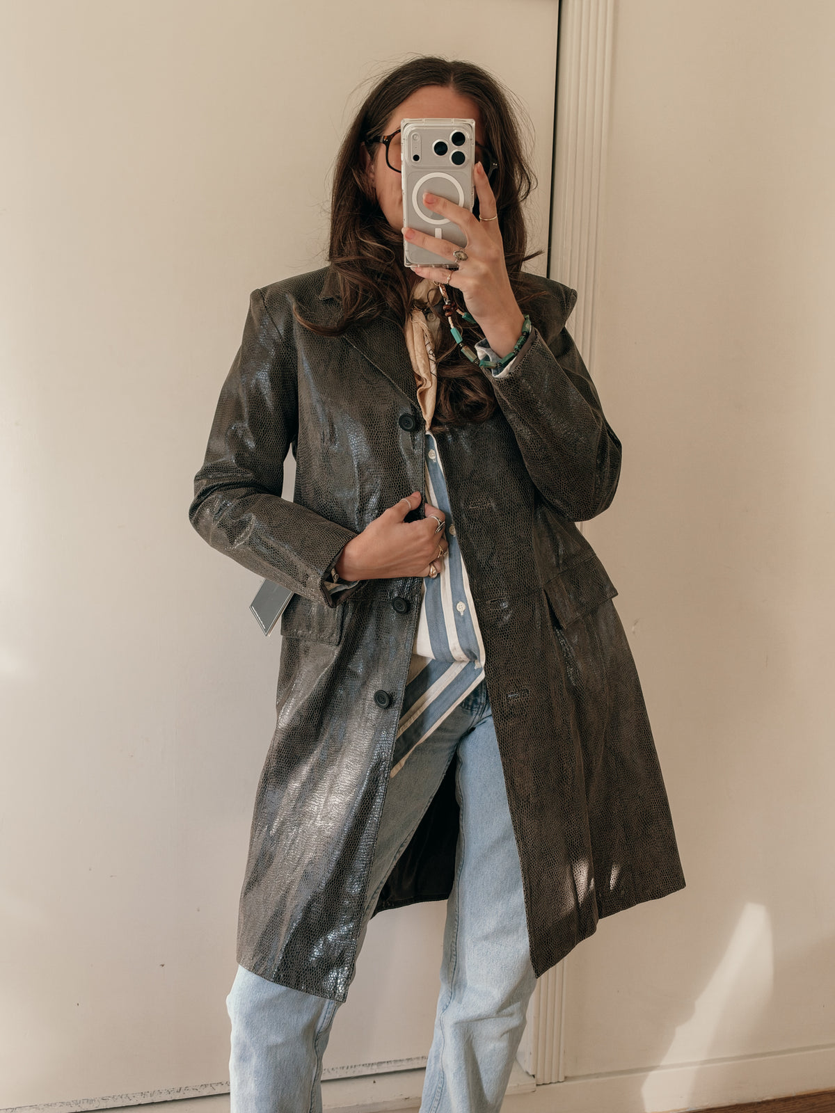 90s Adler Collection Reptile Embossed Leather Jacket [Deadstock]