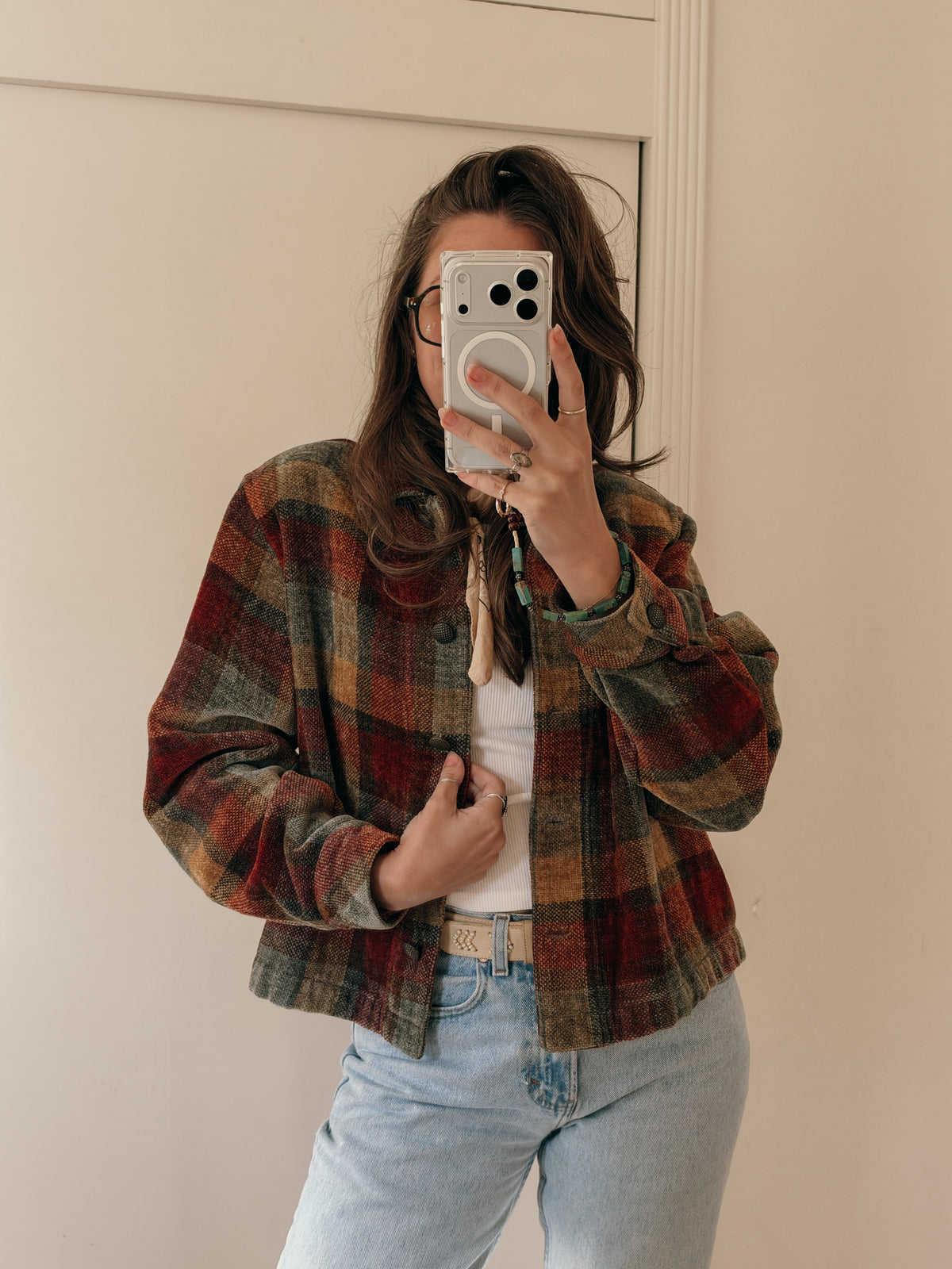 90s Boxy Chenille Plaid Jacket