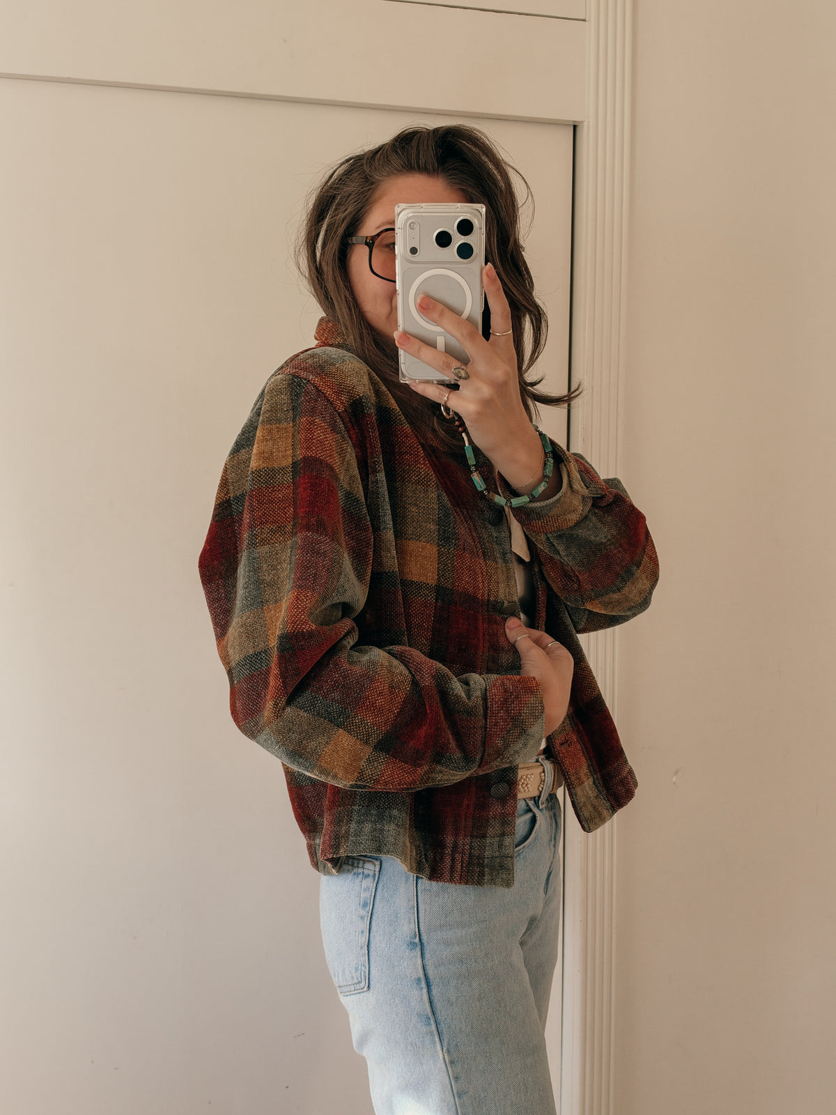 90s Boxy Chenille Plaid Jacket