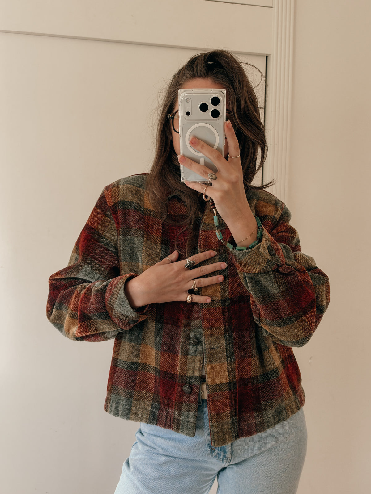 90s Boxy Chenille Plaid Jacket