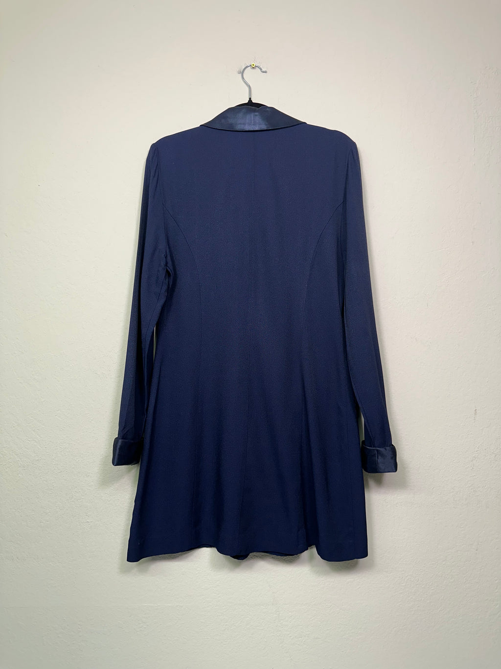 90s Satin-Trim Longline Navy Blazer