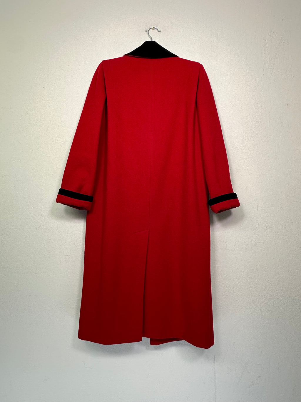 Red Wool Coat with Velvet Trim