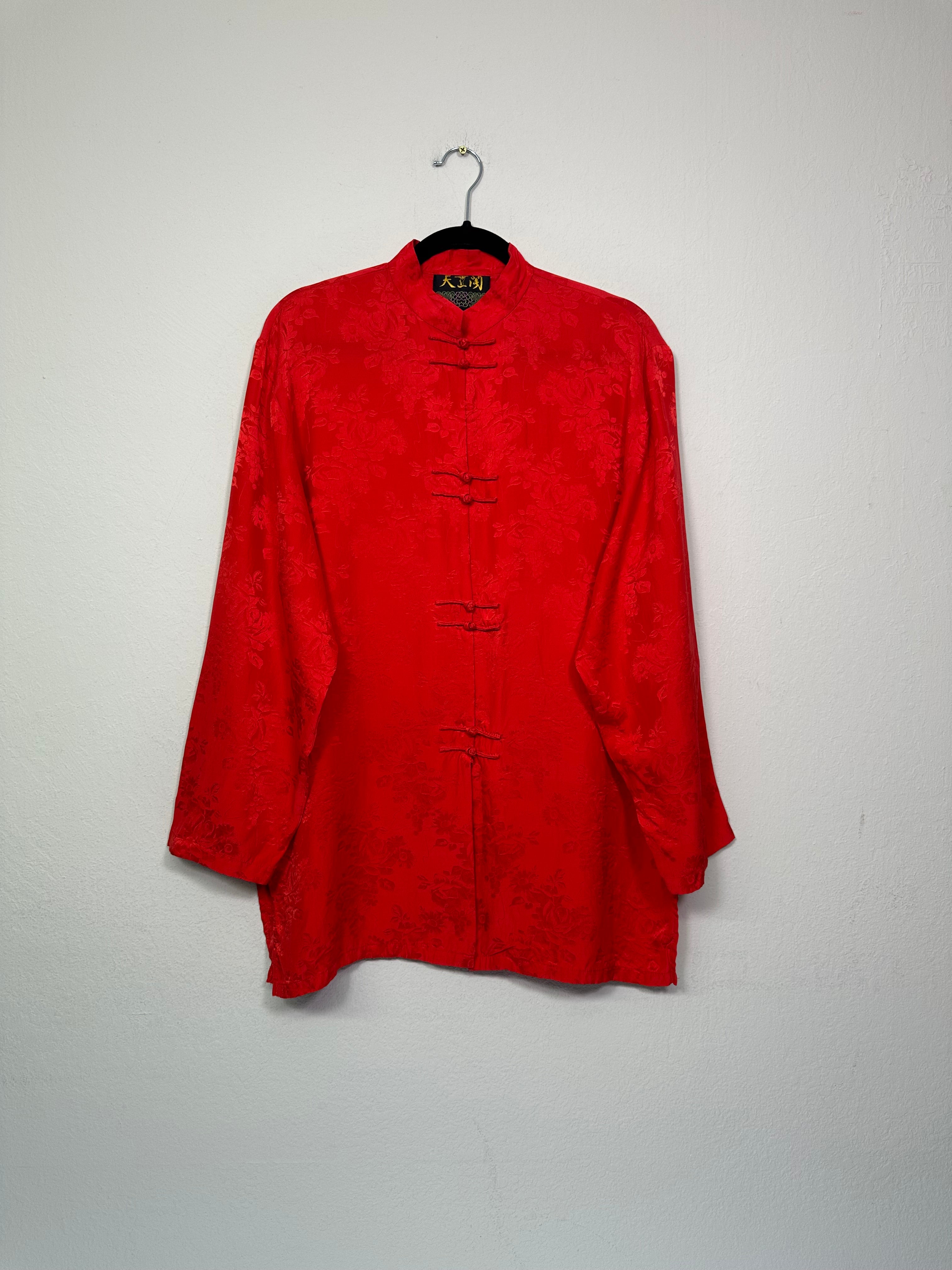 Vintage Red Silk Mandarin Style Tunic