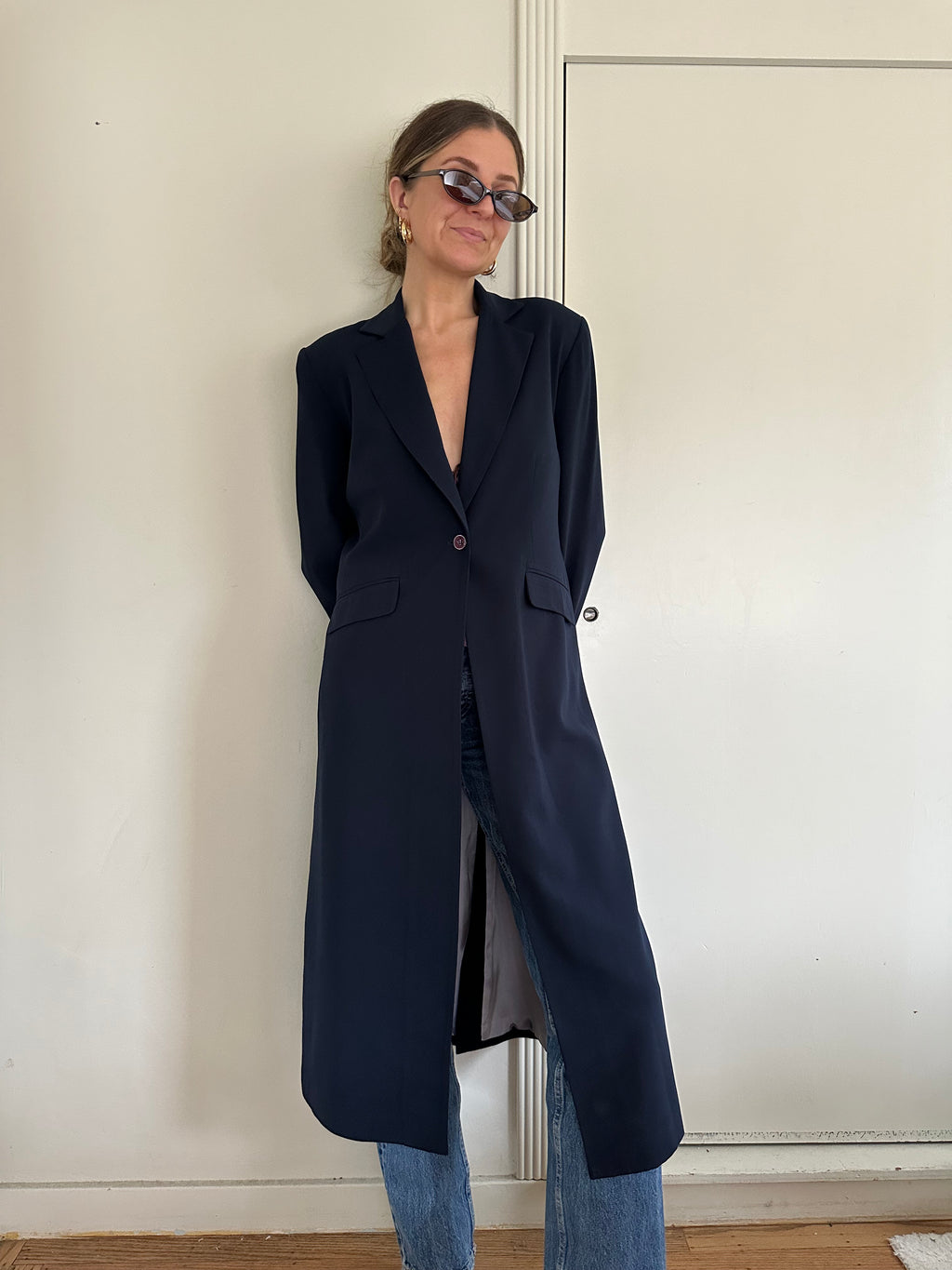 Longline Navy Blazer Jacket