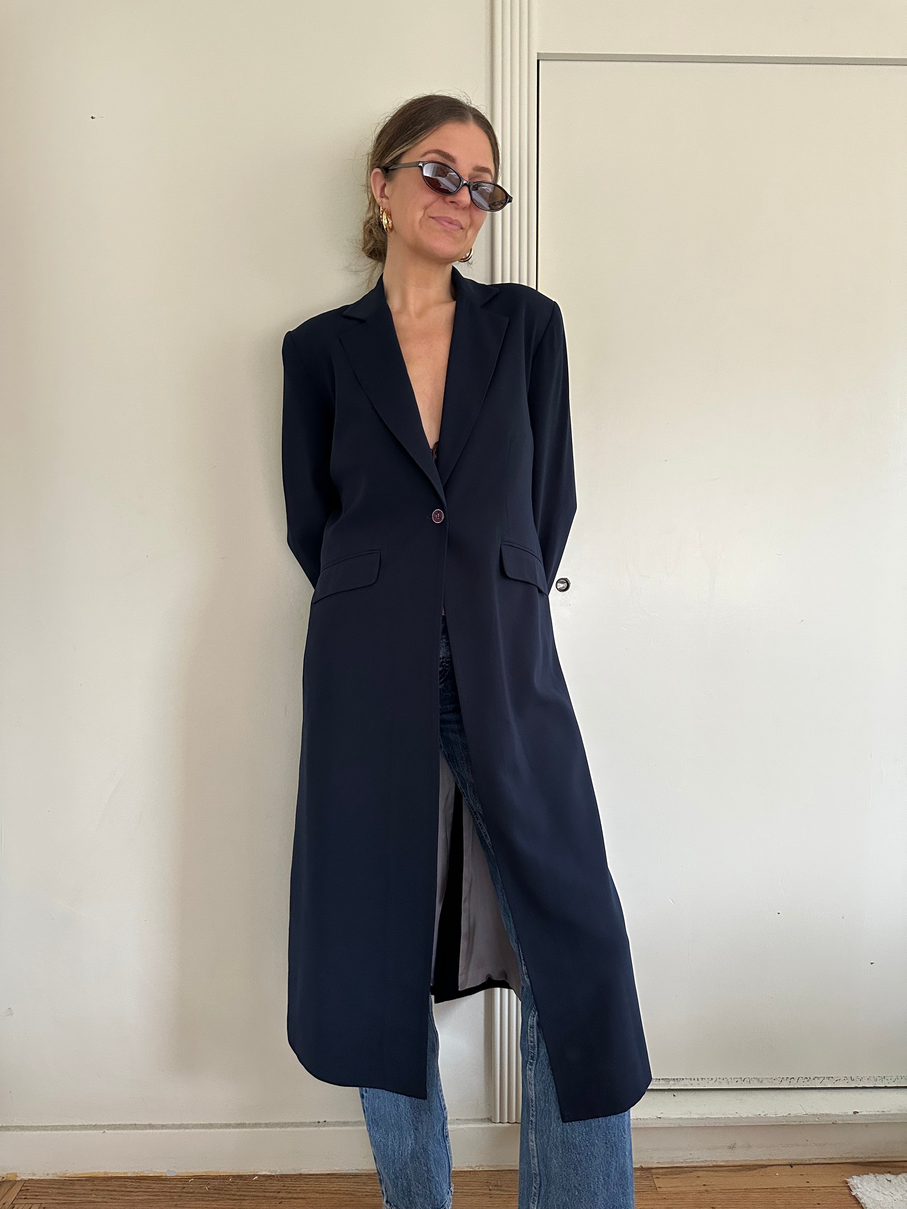 Longline Navy Blazer Jacket