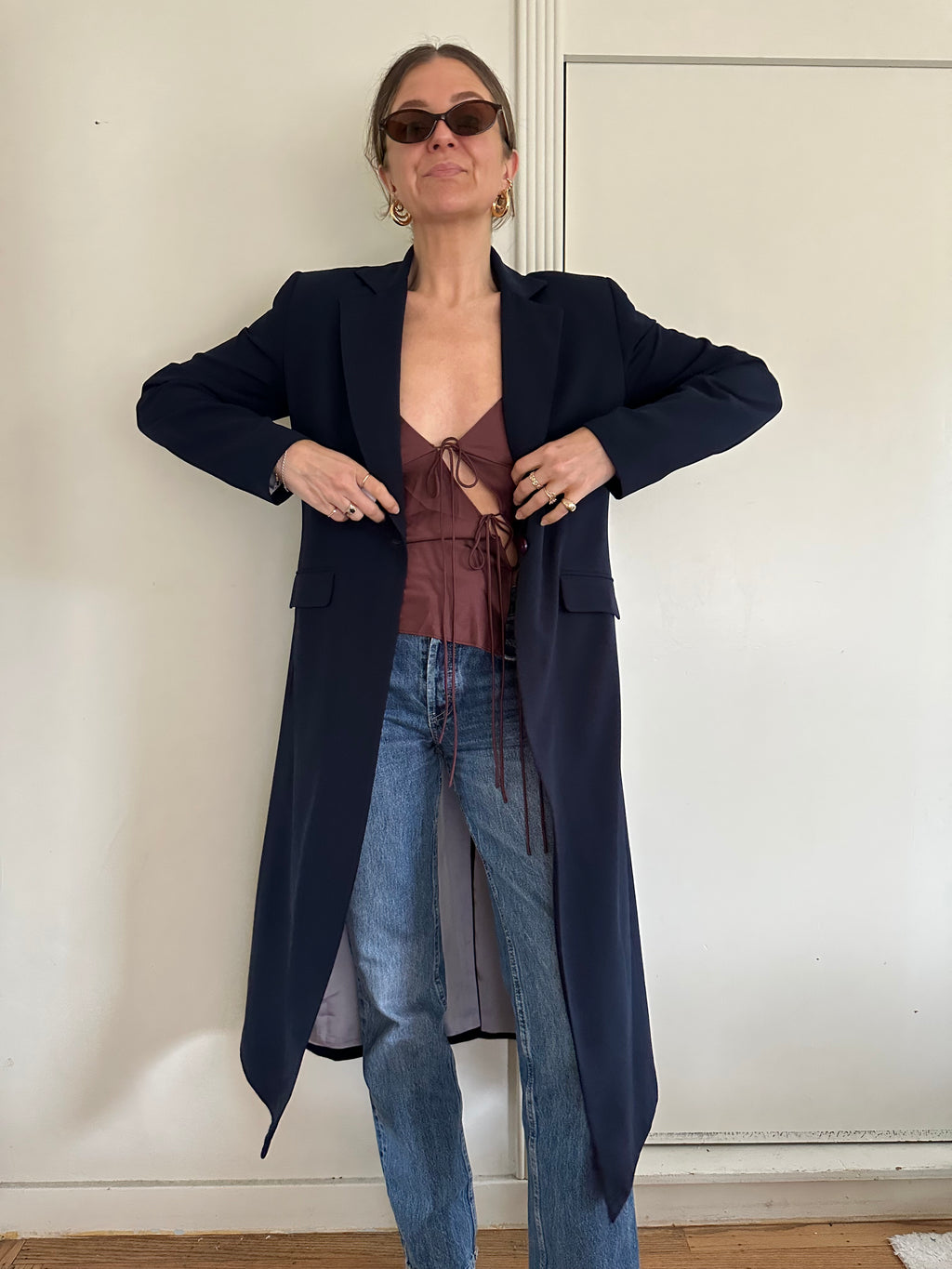 Longline Navy Blazer Jacket