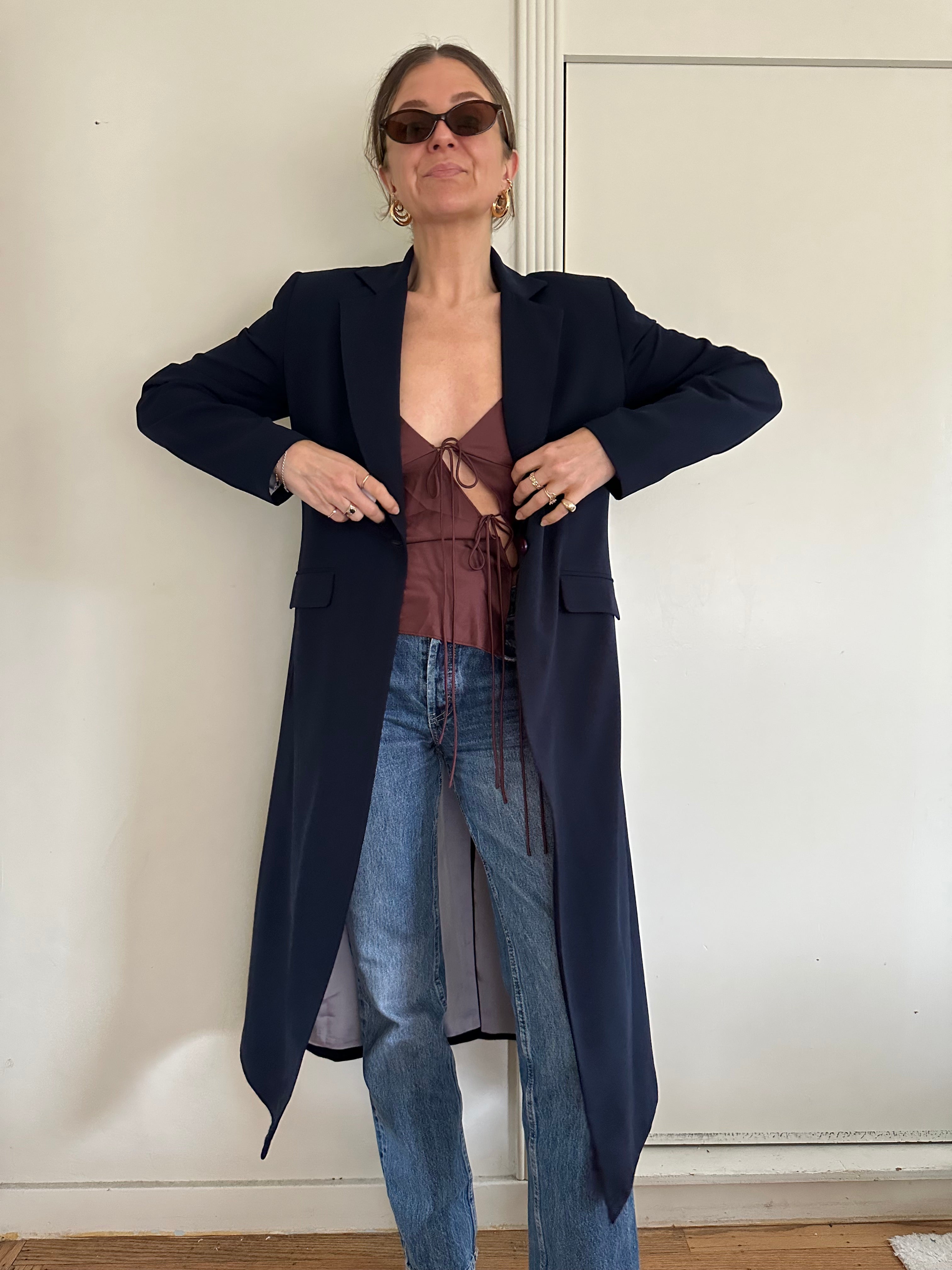 Longline Navy Blazer Jacket