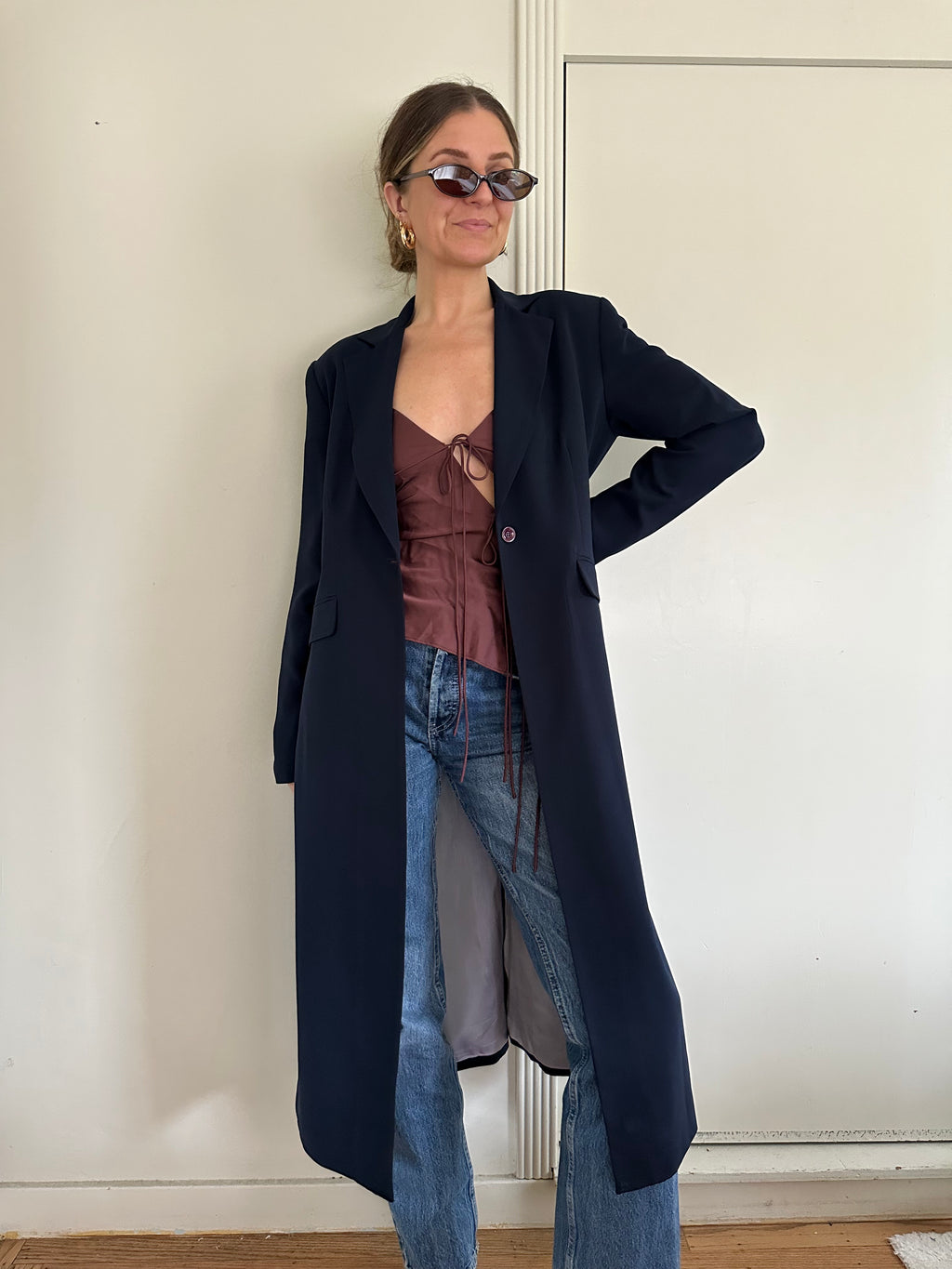 Longline Navy Blazer Jacket