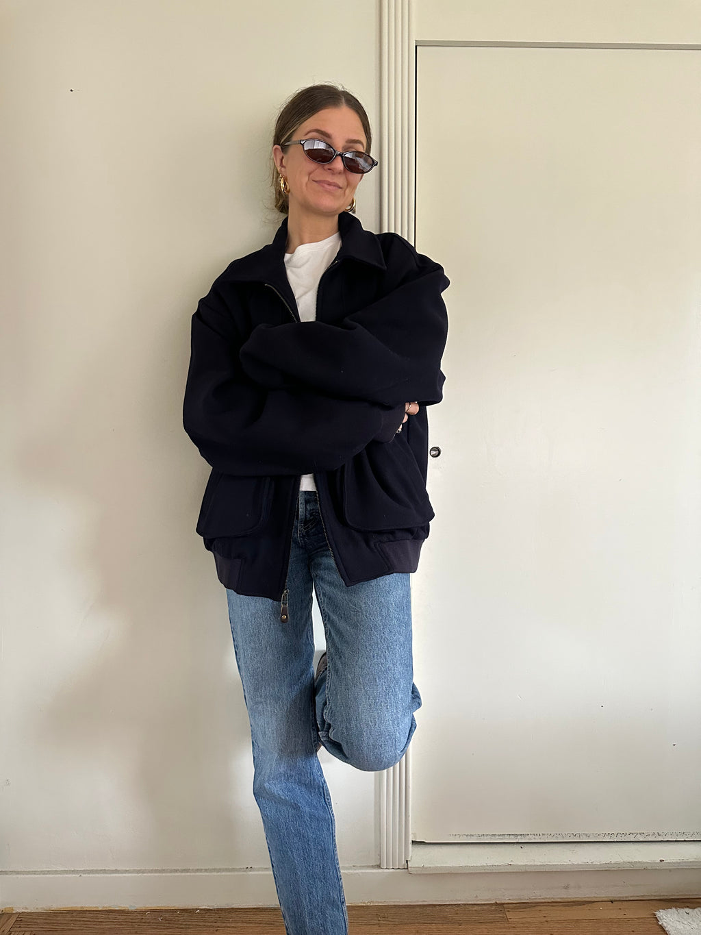 Deep Navy Wool Bomber Jacket