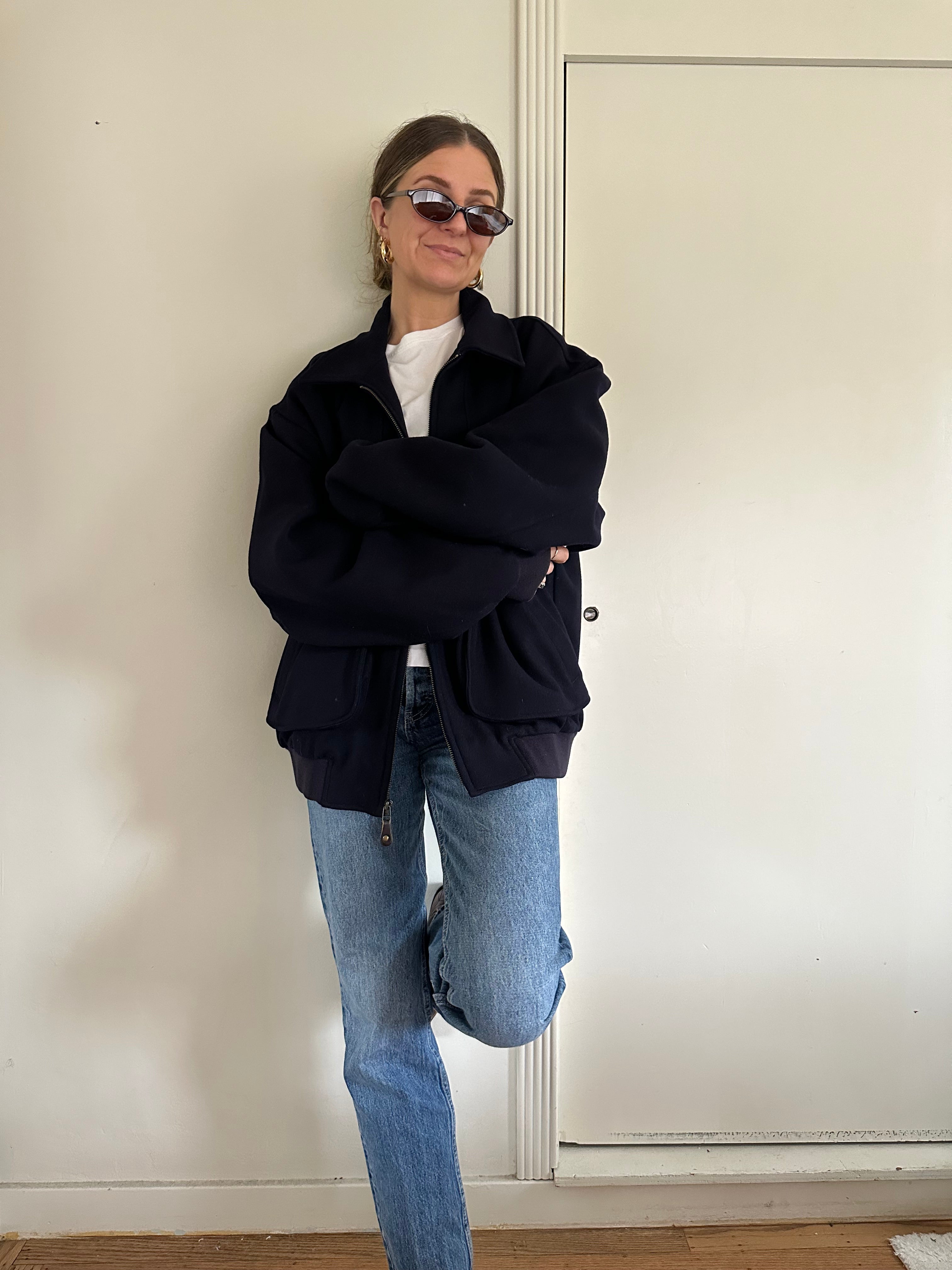 Deep Navy Wool Bomber Jacket