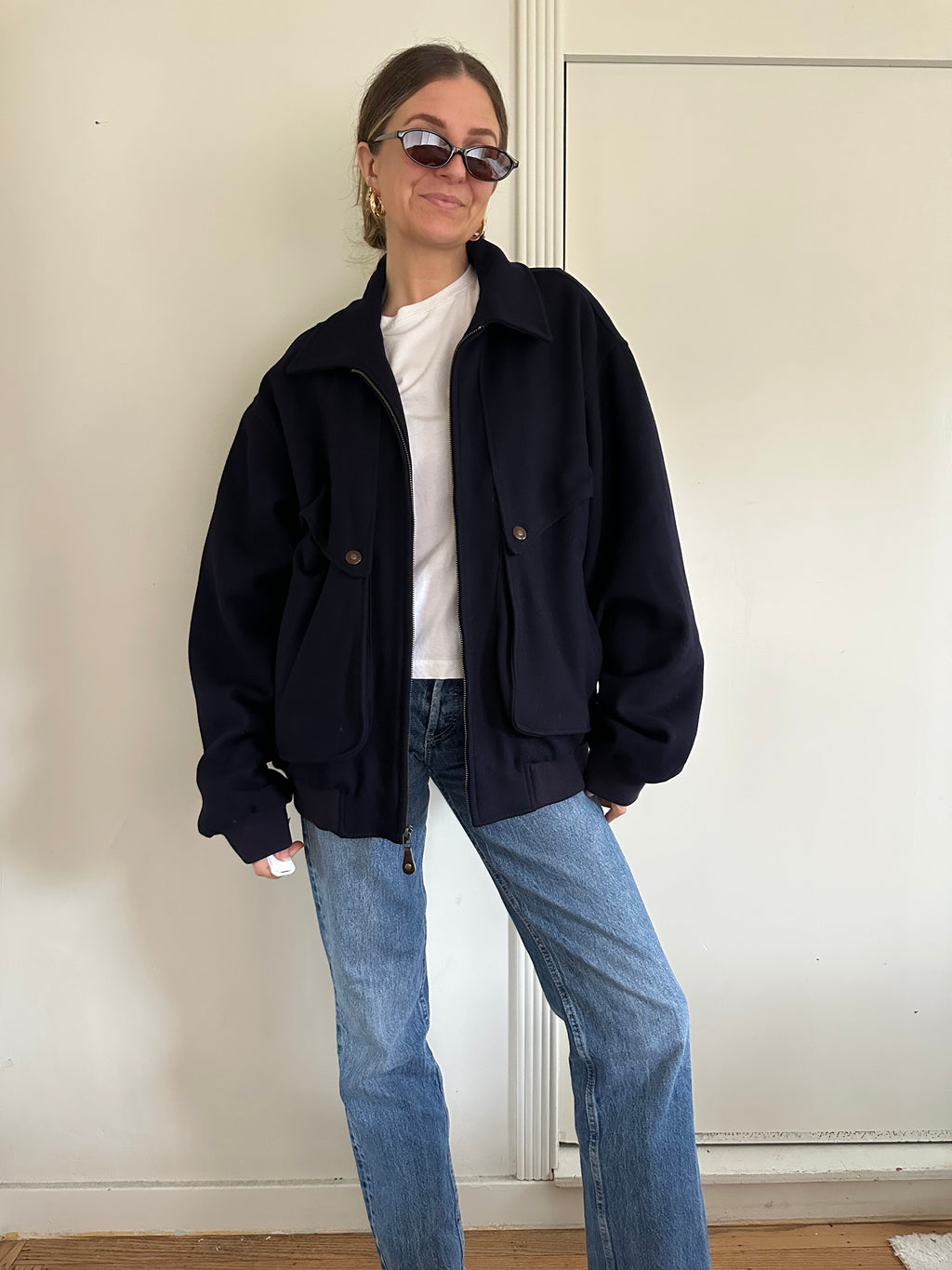 Deep Navy Wool Bomber Jacket