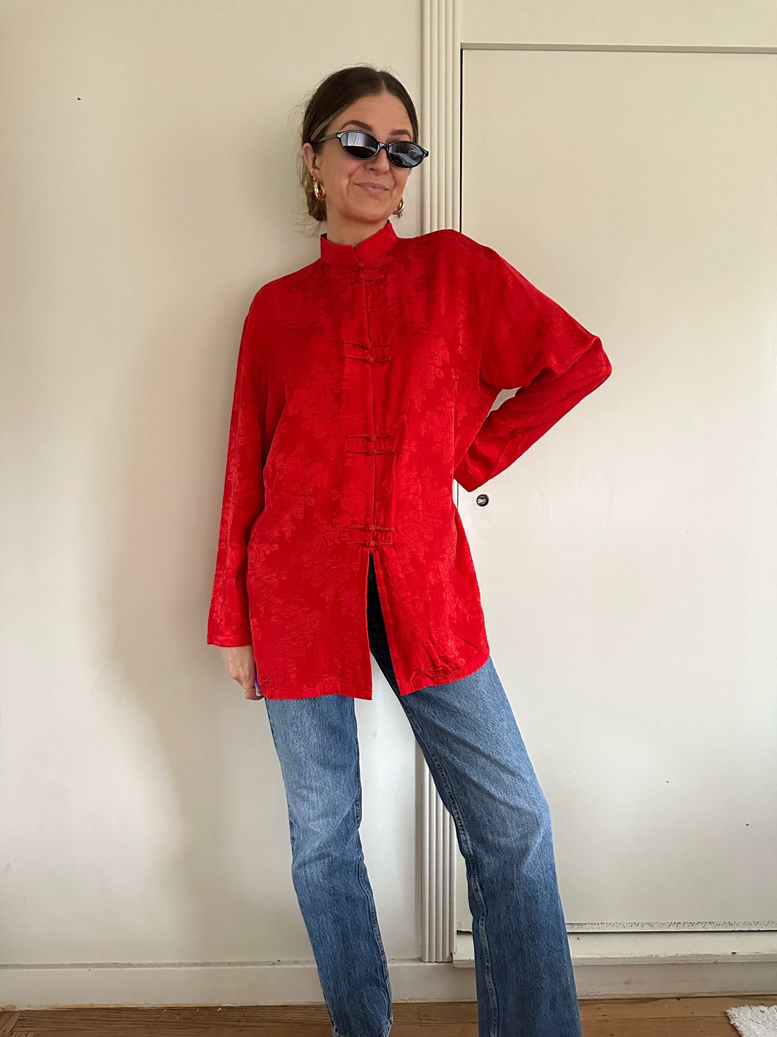 Vintage Red Silk Mandarin Style Tunic