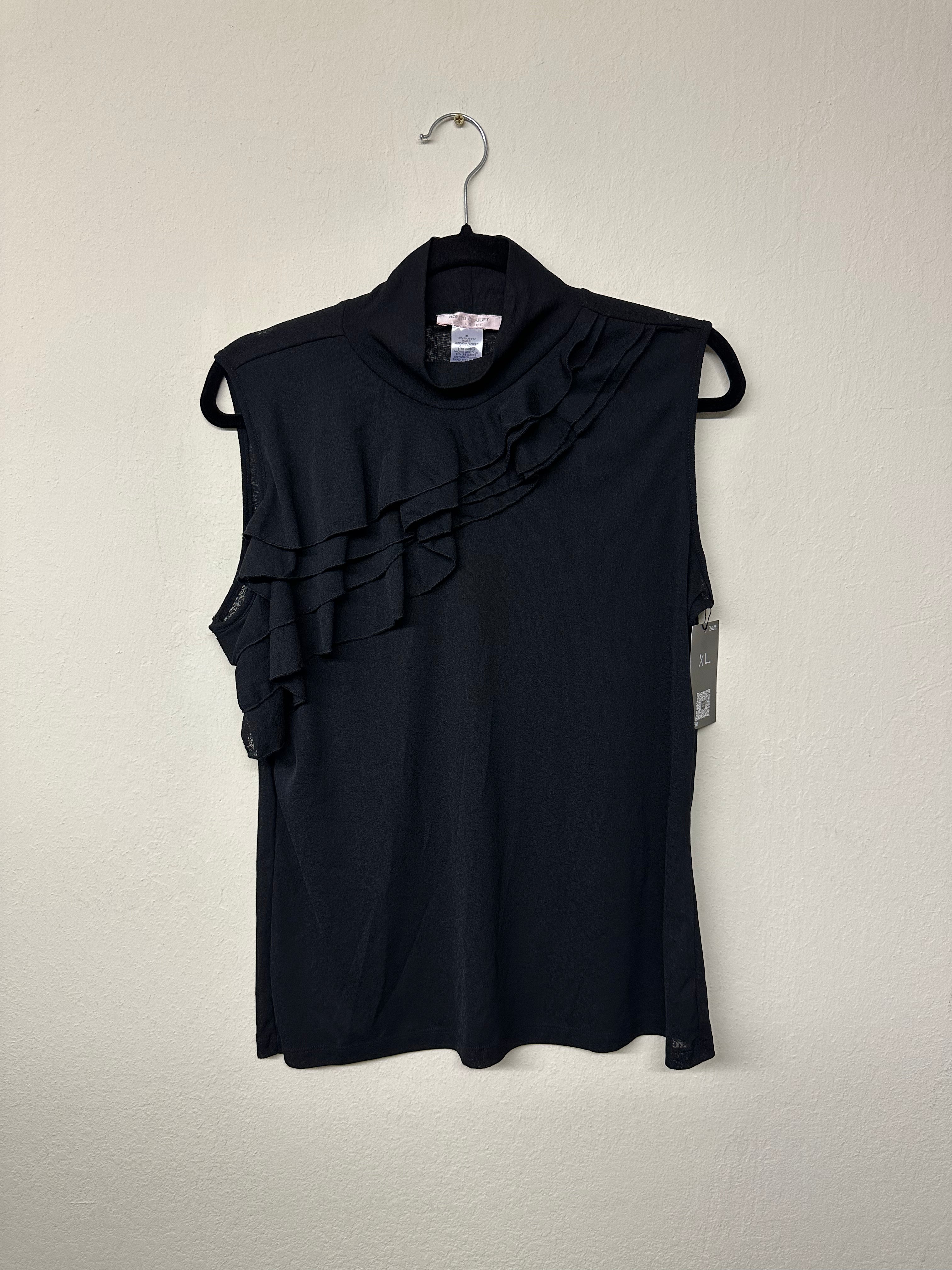 Romeo & Juliet Couture Black Ruffle Mock Neck Sleeveless Top