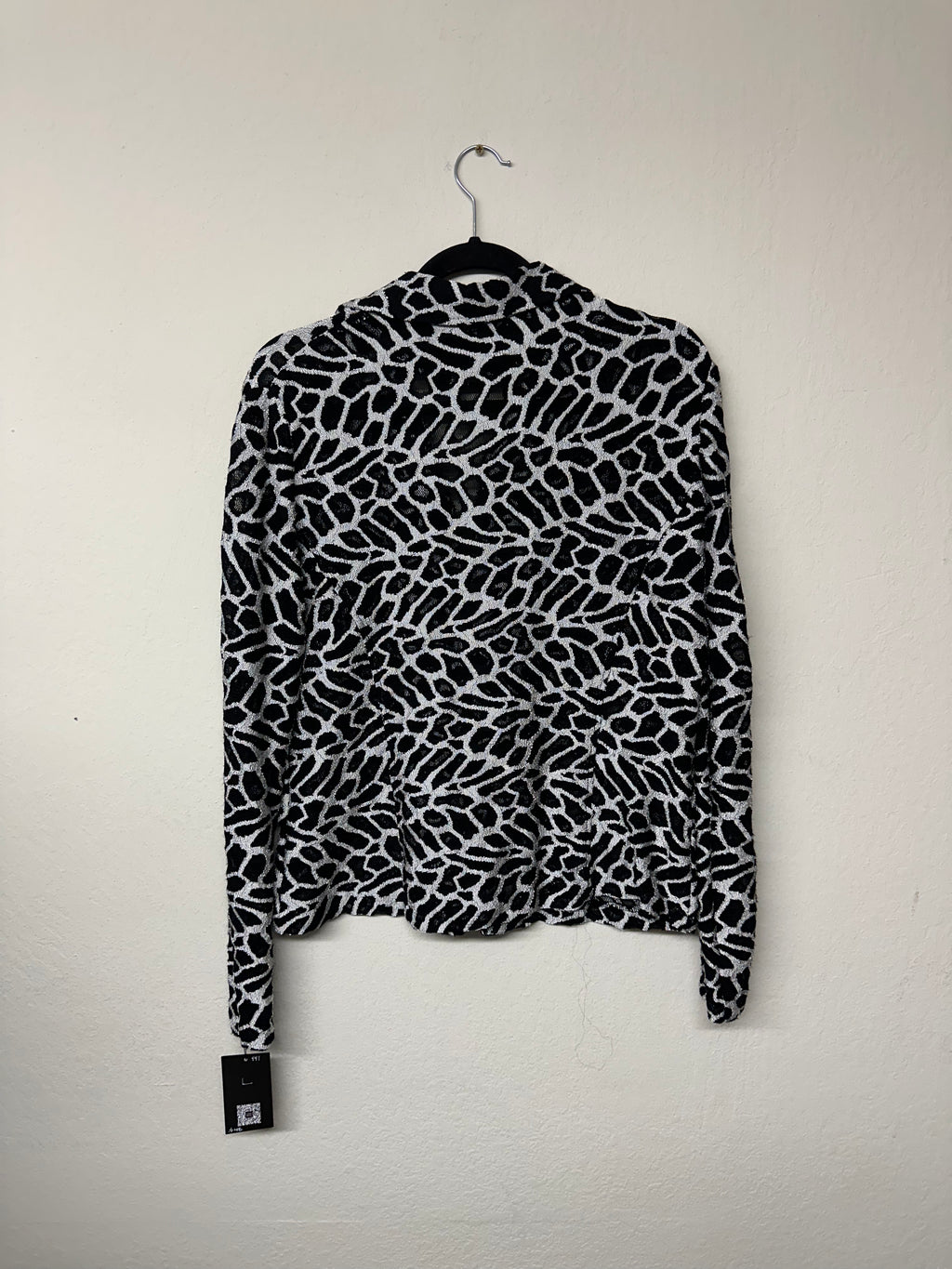 Clara S Black and White Animal Print Double Zip Mesh Jacket
