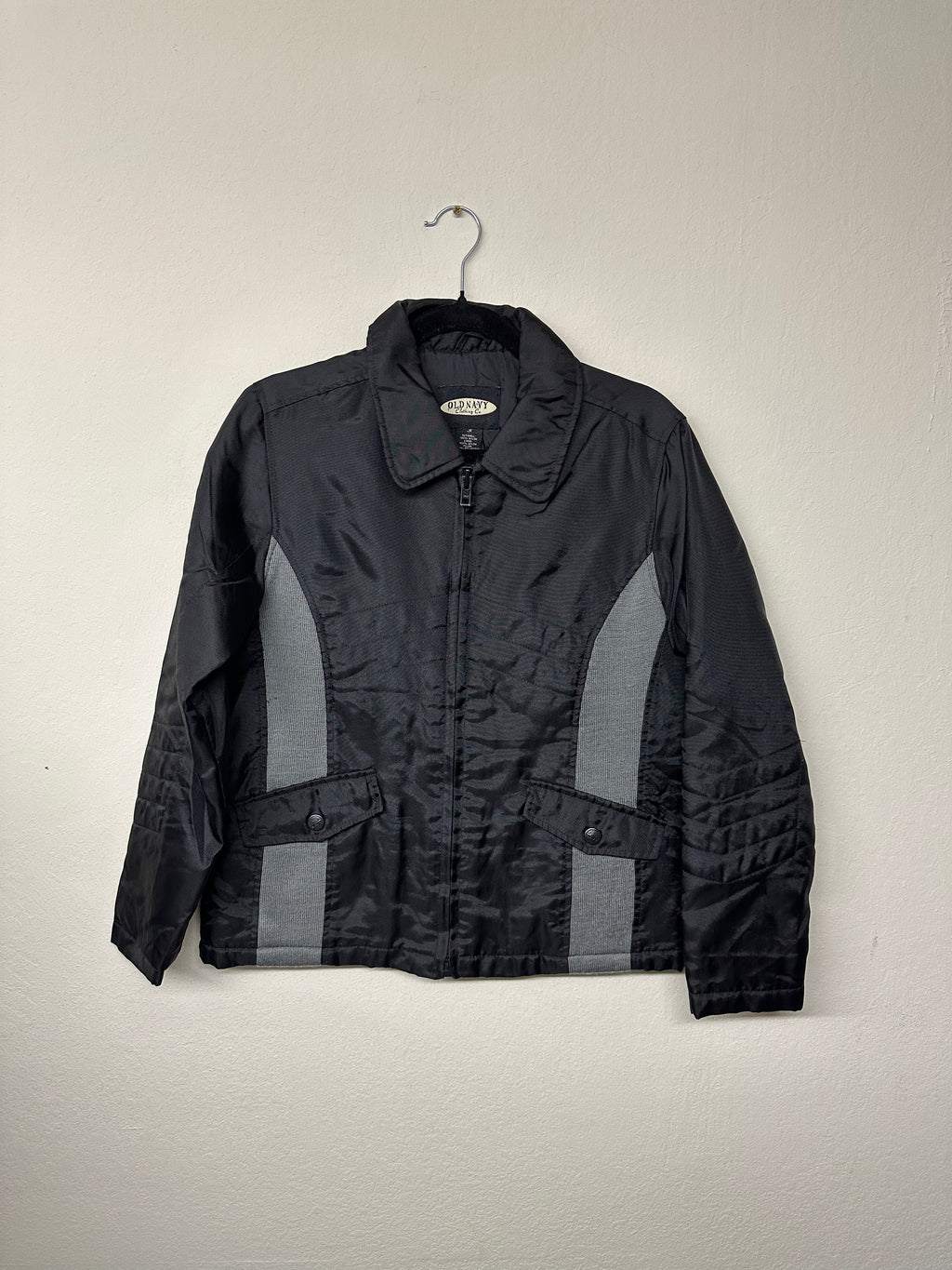 Old Navy 90s Cool Girl Sporty Black and Grey Nylon Moto Jacket